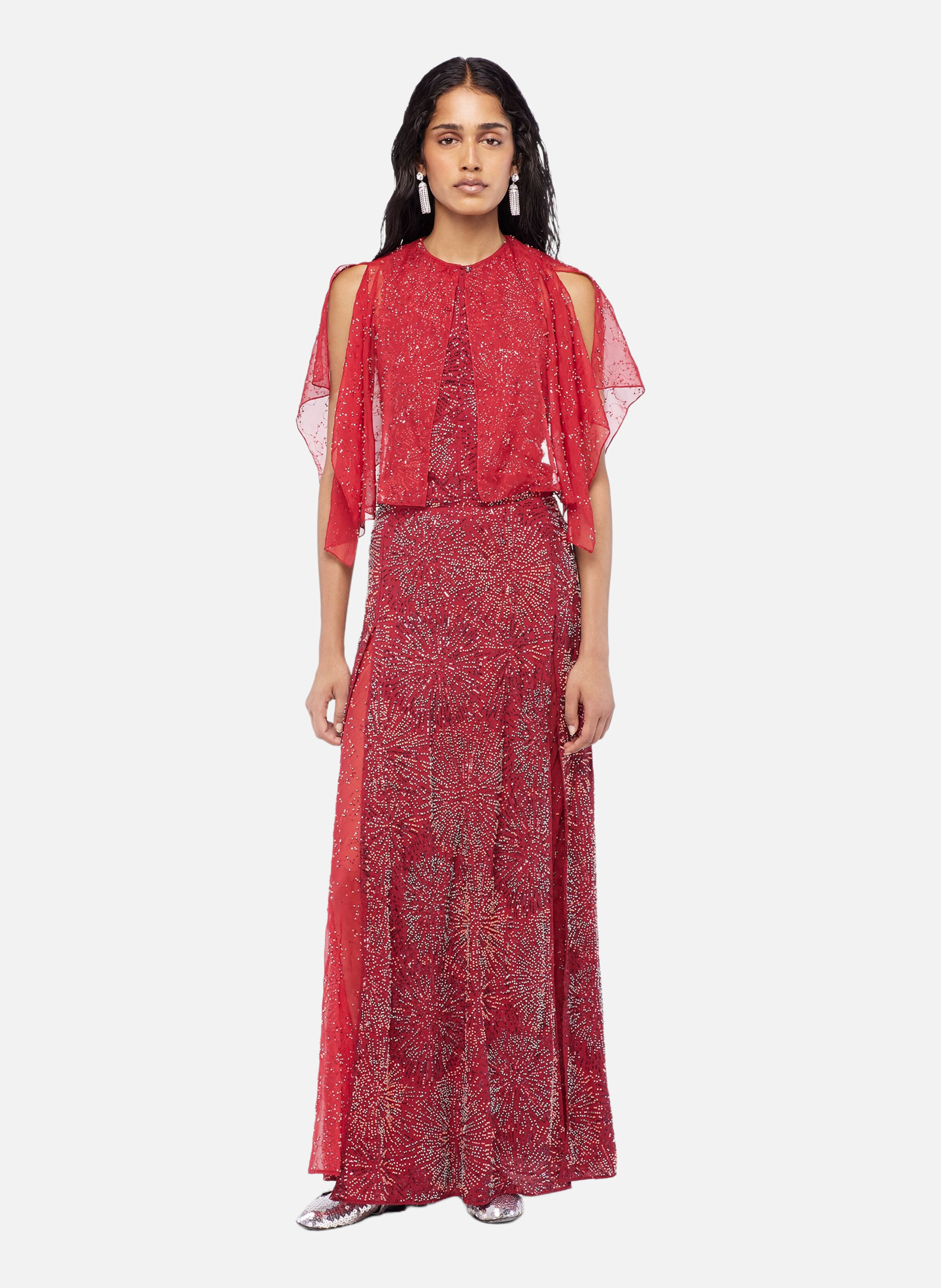 Top en crêpe avec broderies de perles RABANNE Rouge