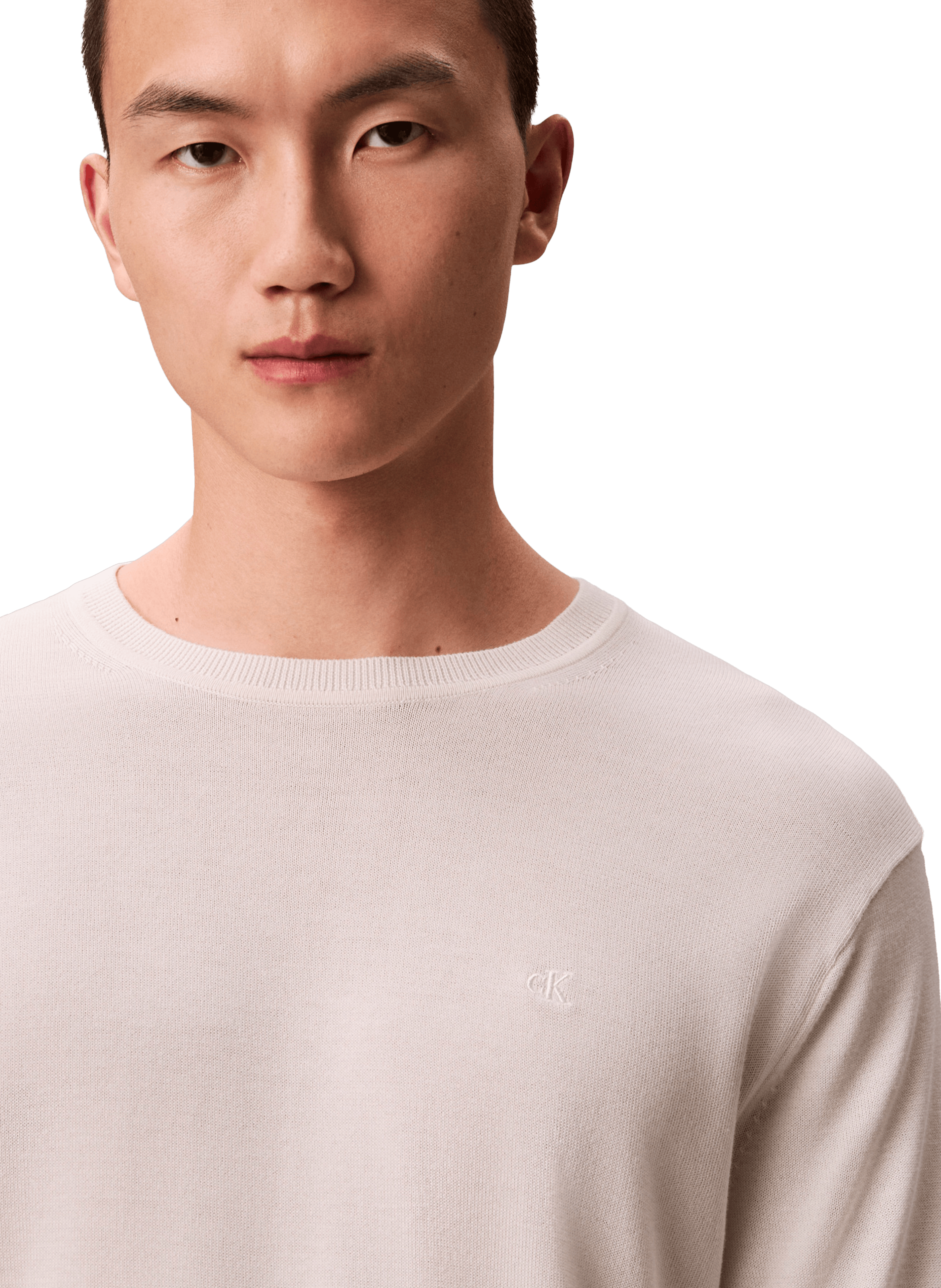 Pull col rond en coton CALVIN KLEIN Blanc