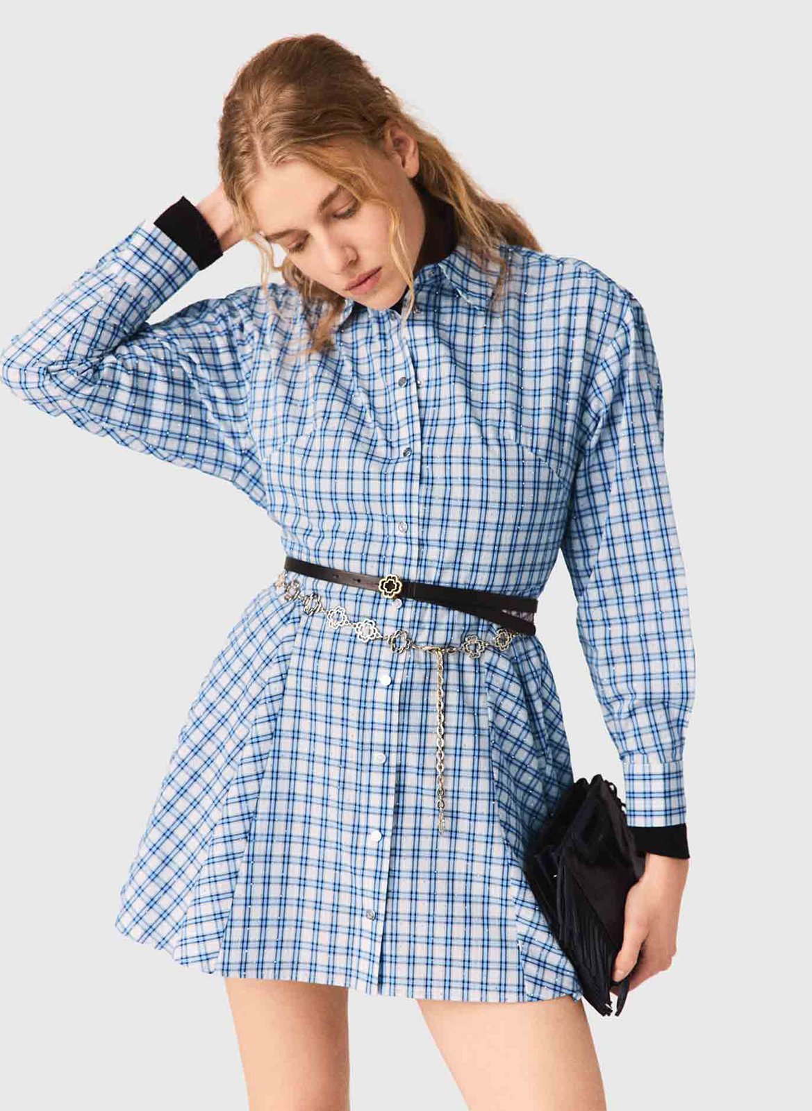 Robe courte à carreaux MAJE Bleu