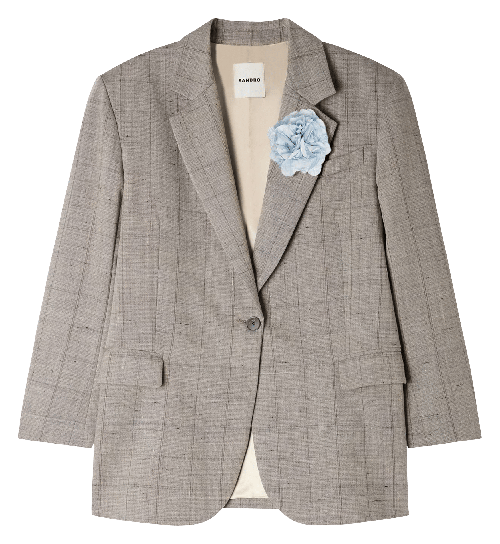 Veste tailleur droite en laine mélangée imprimée SANDRO Beige