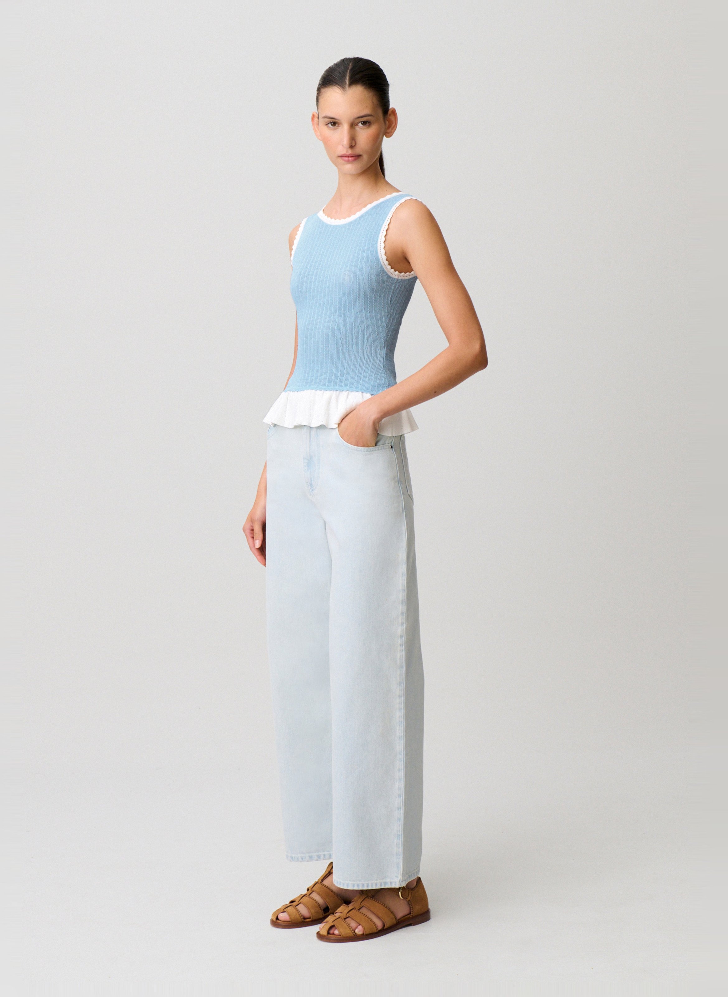 Top ajusté col rond en maille CLAUDIE PIERLOT Bleu