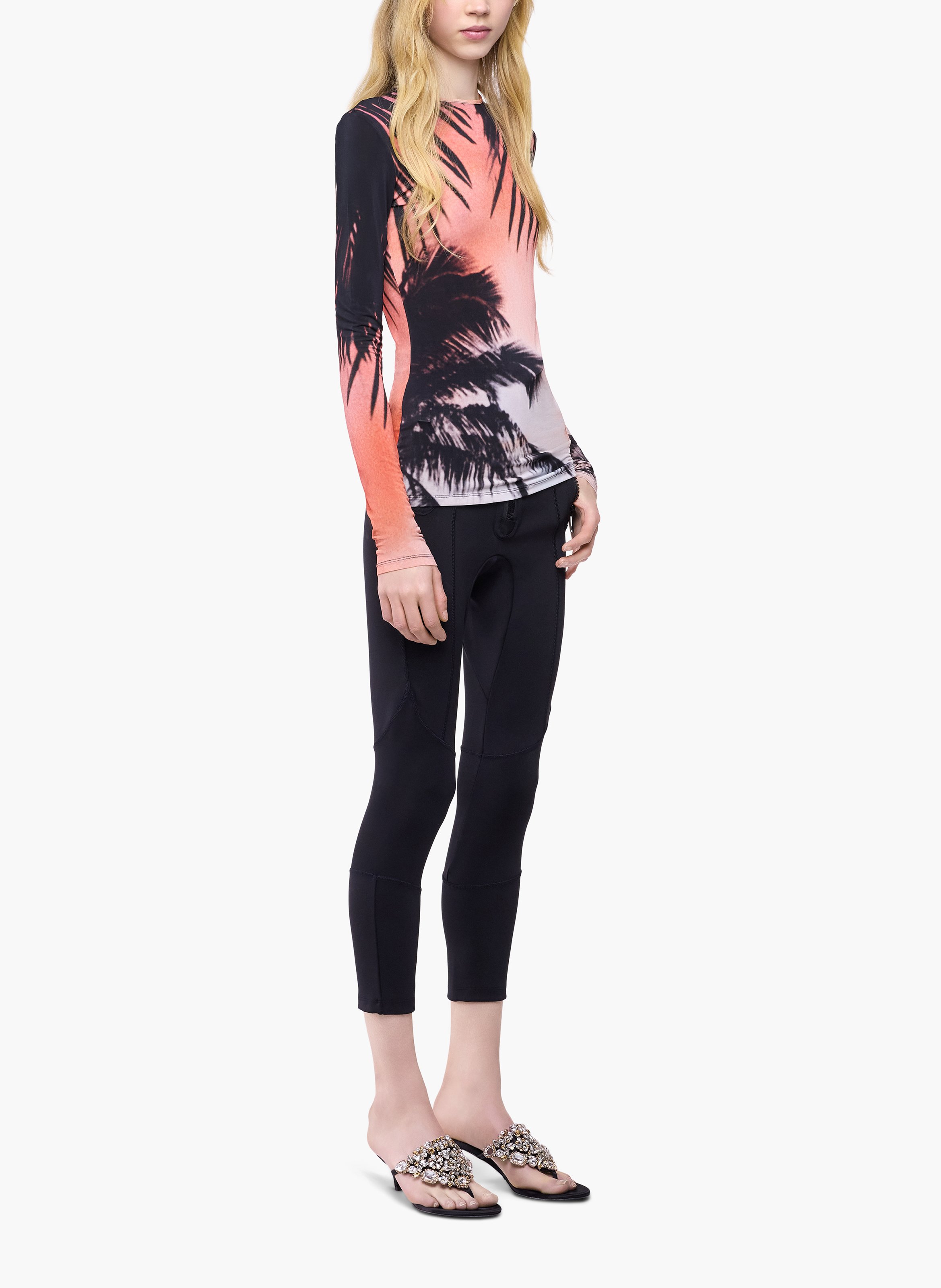 Top à manches longues en jersey seconde peau imprimé orage RABANNE Orange