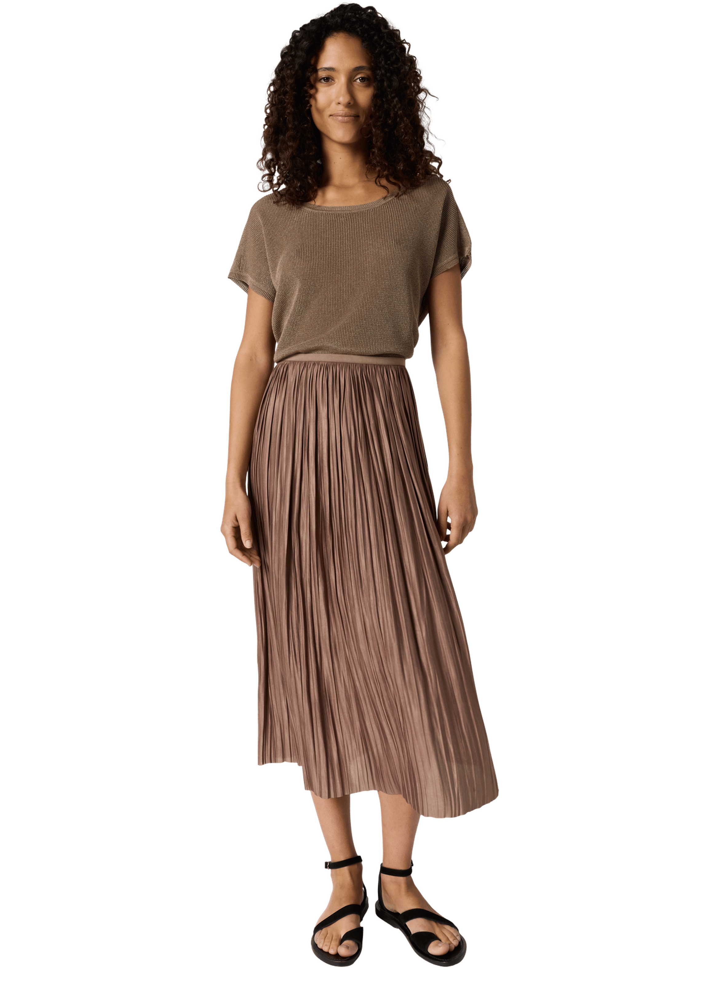 Jupe midi satinée plissée - jocelyne GERARD DAREL Marron