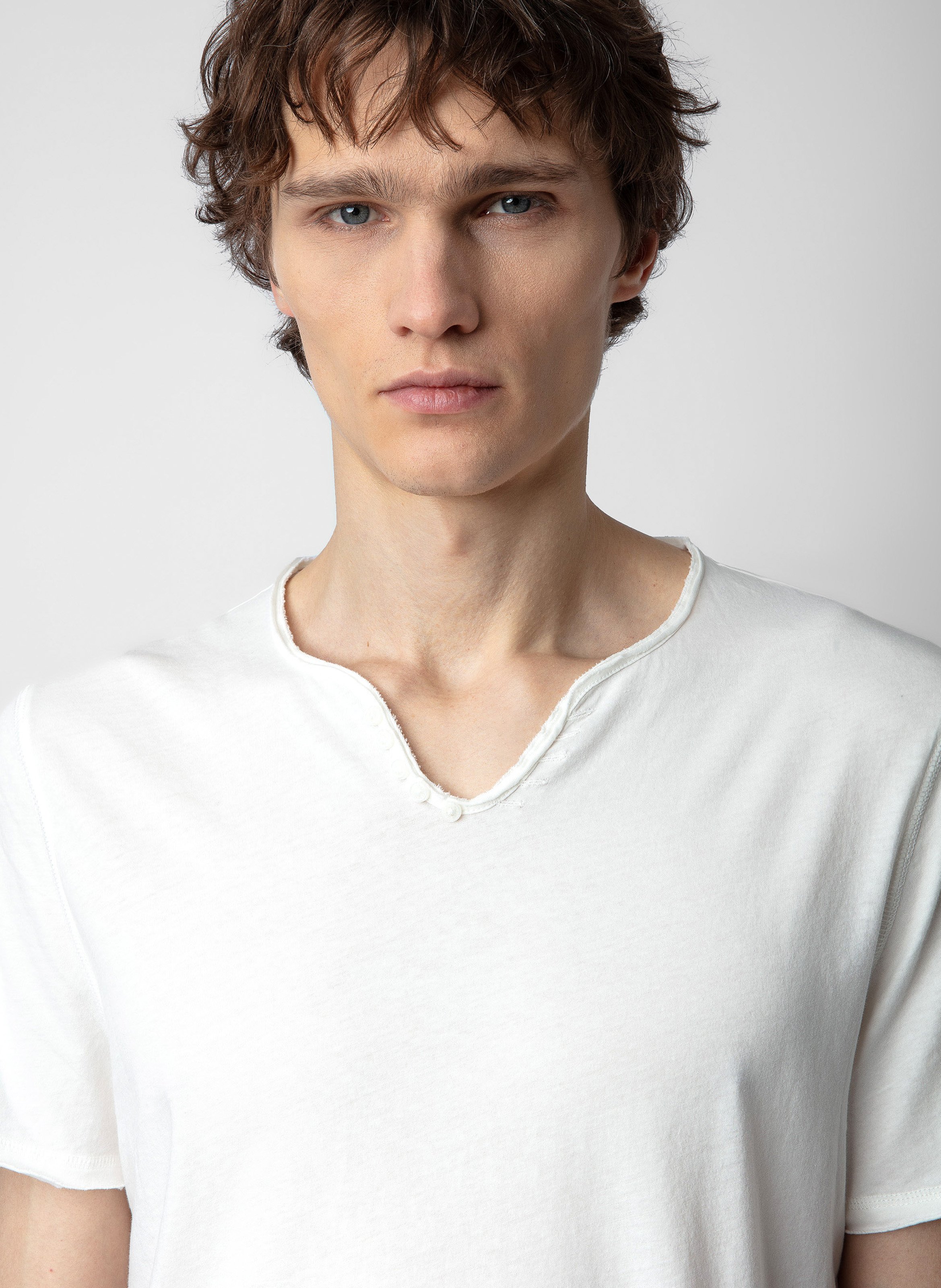 Tee-shirt col tunisien regular-fit en coton monastir ZADIG&VOLTAIRE Wit