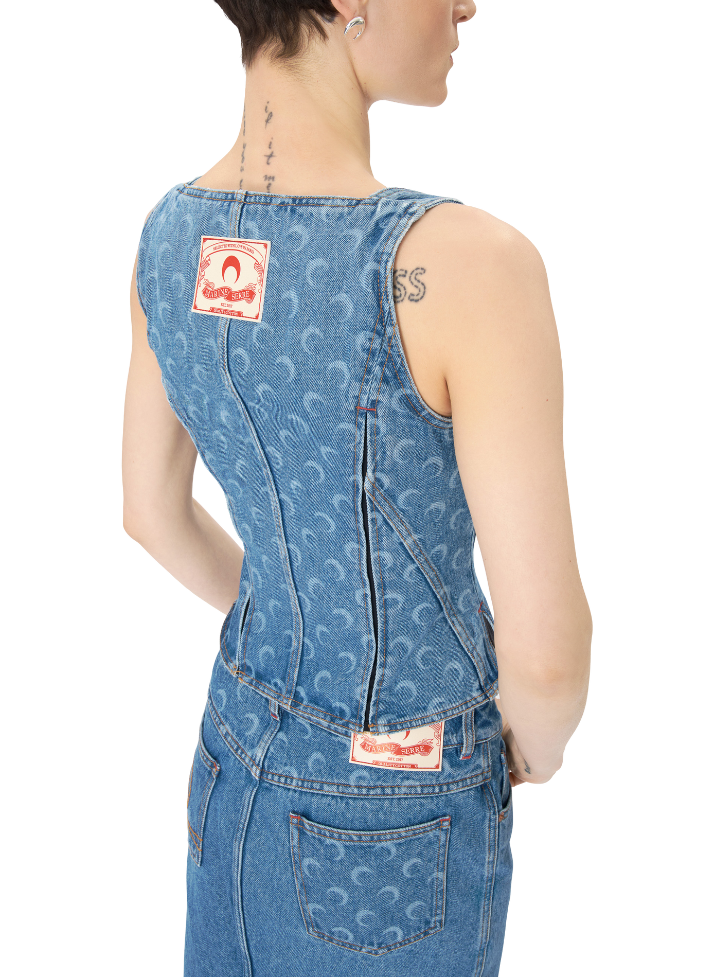 Haut bustier en jean à motif laser moon MARINE SERRE Bleu