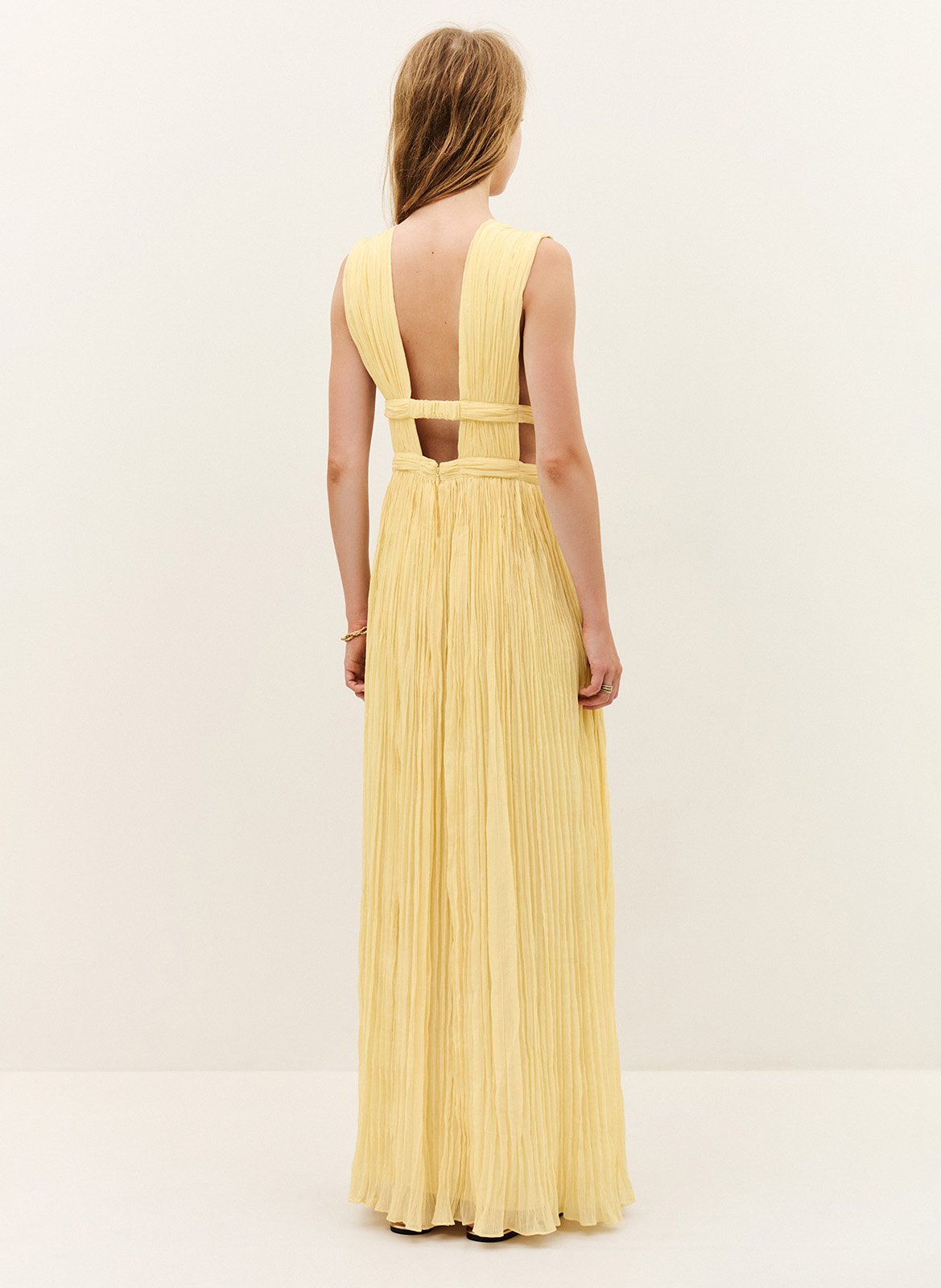Sleeveless solid pleated long dress Tania BA&SH Beige