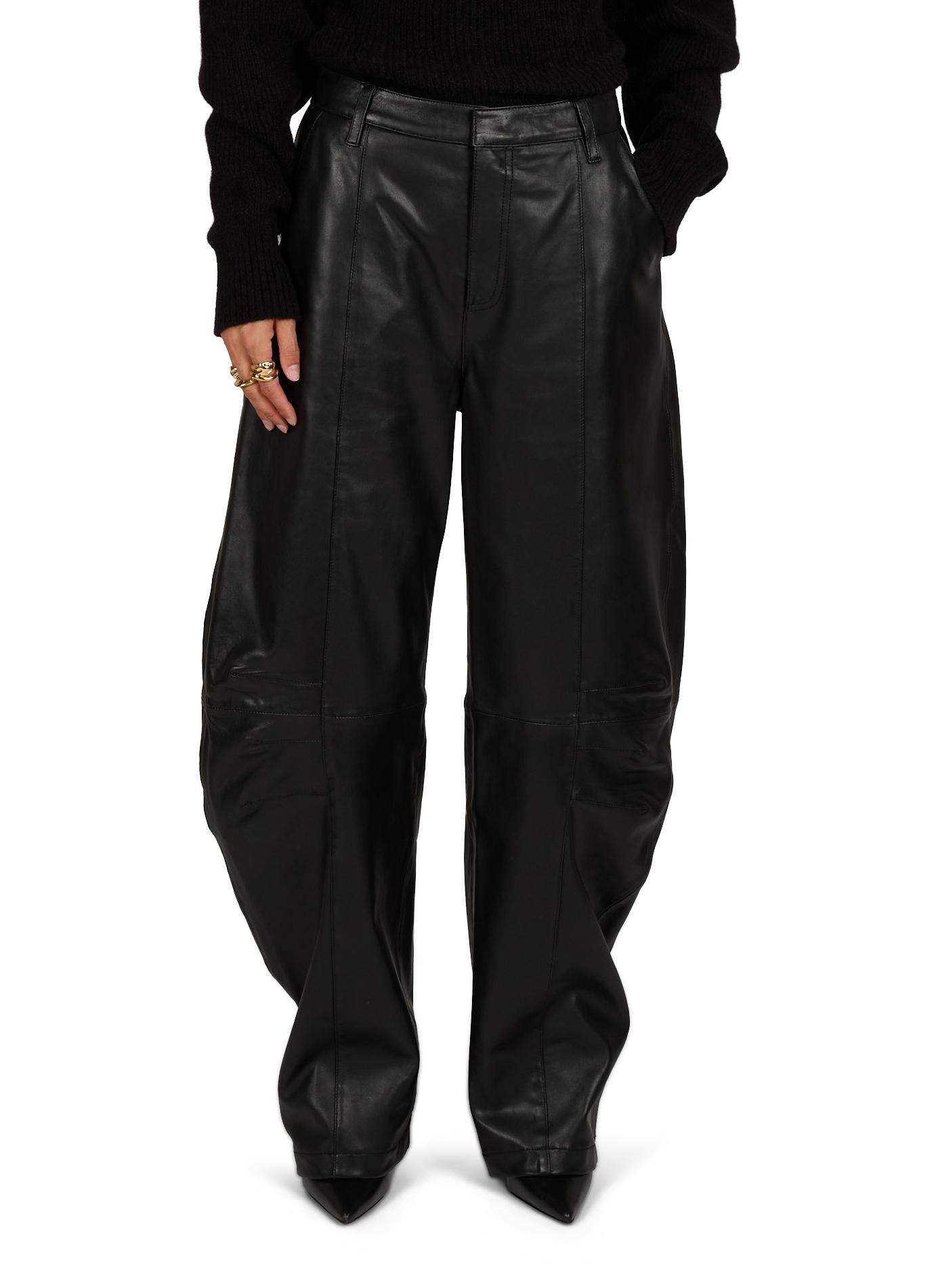 Pantalon large en cuir ROTATE Schwarz