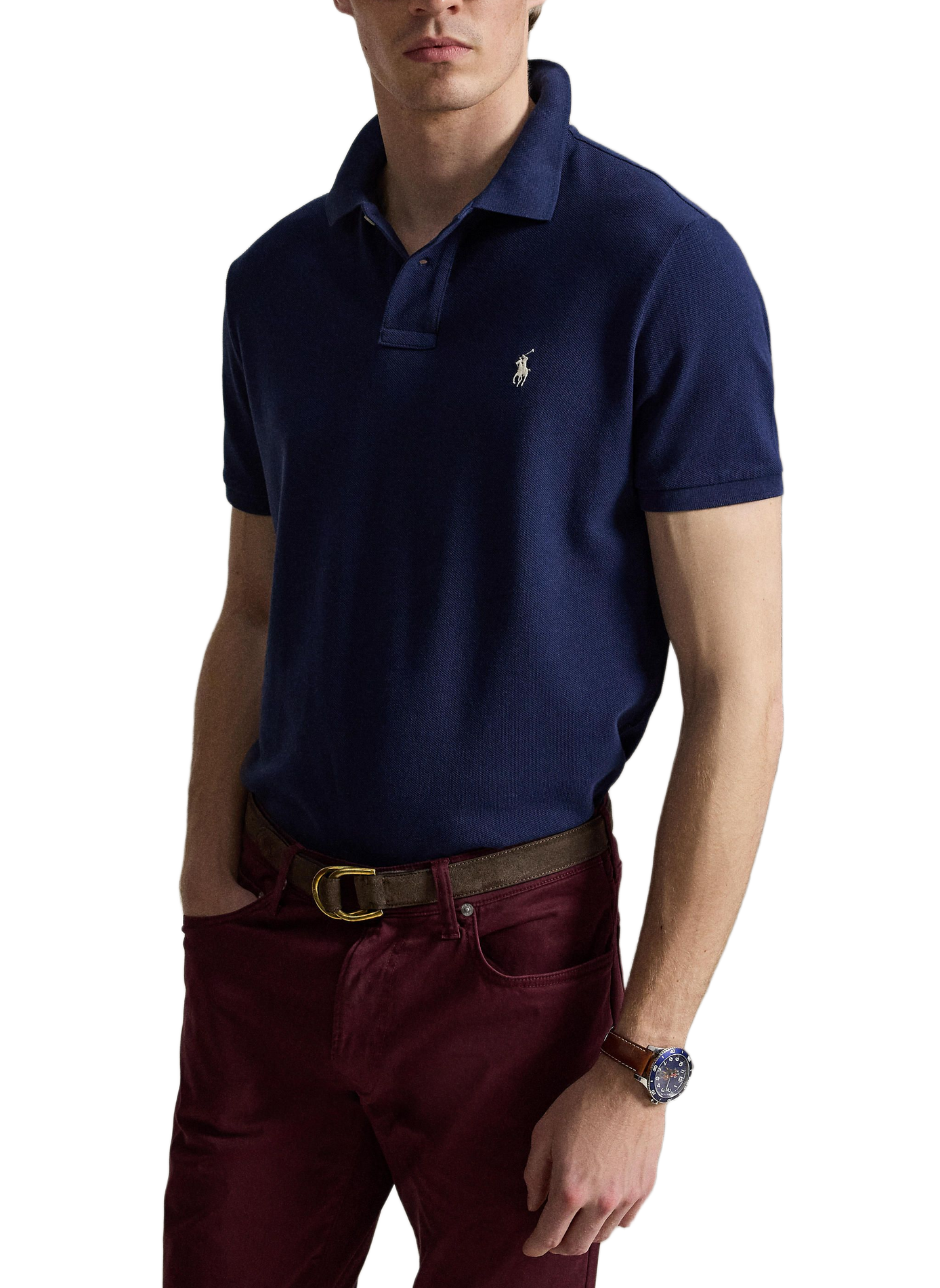 Polo droit en piqué de coton POLO RALPH LAUREN Bleu