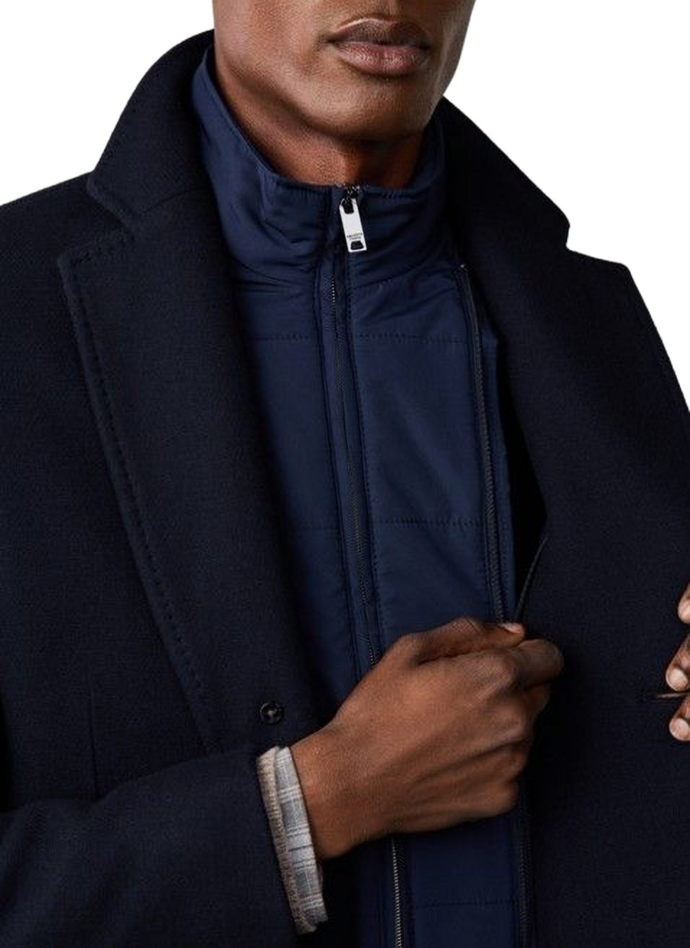 Double-faced wool and cashmere blend straight coat HACKETT Blue