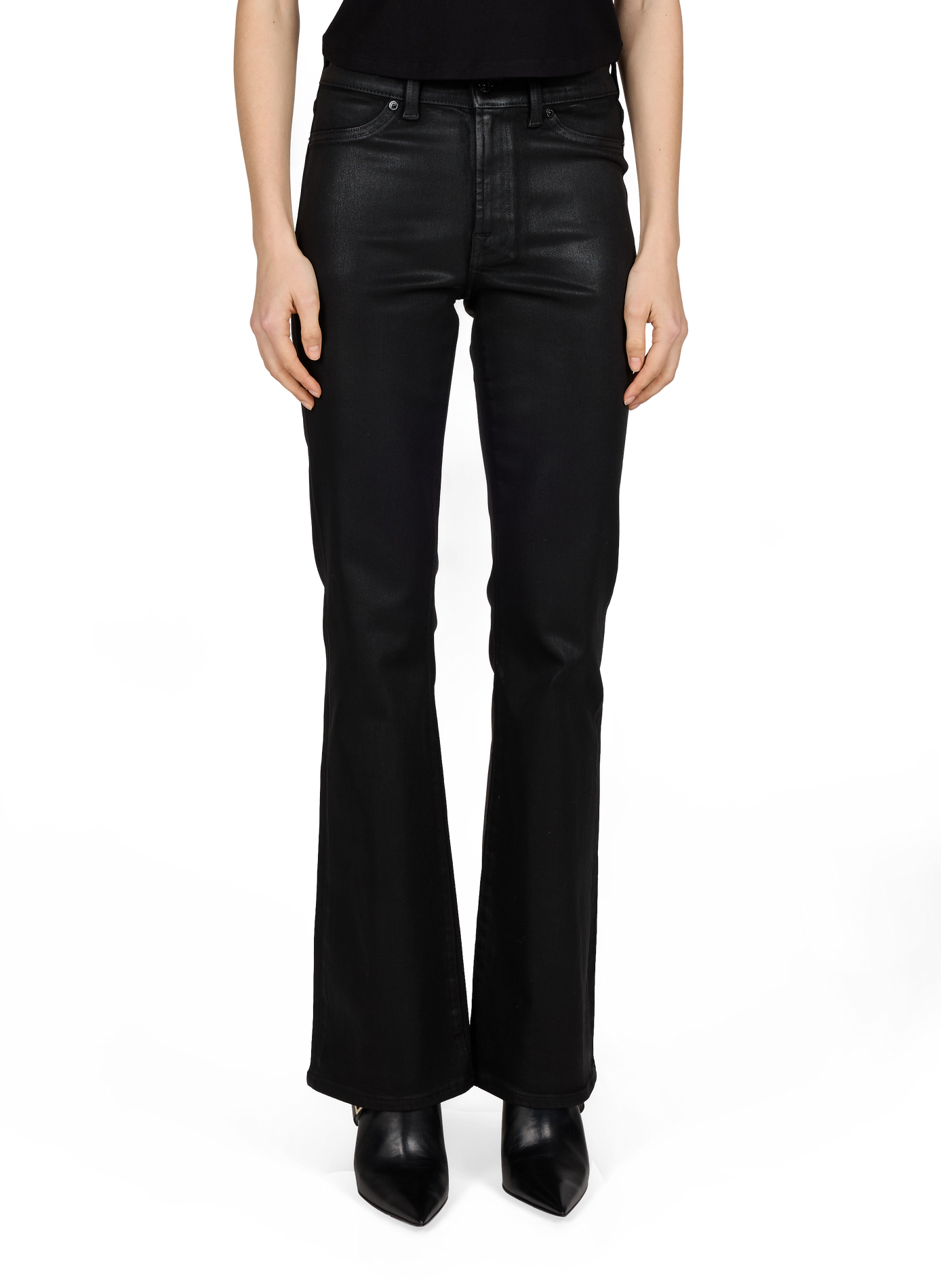 Bootcut jeans in coated stretch cotton denim 7 FOR ALL MANKIND Black