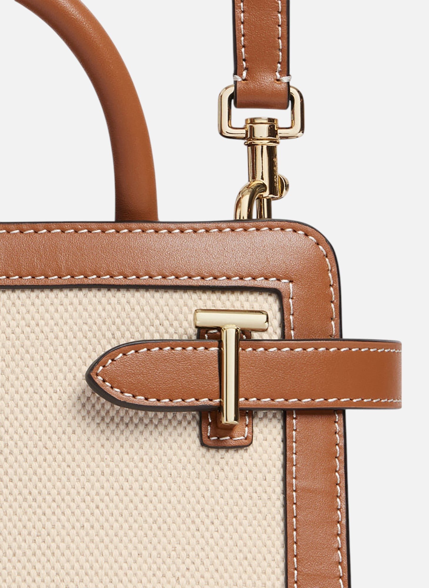 Petit sac à main emilie en toile coton et cuir lisse LE TANNEUR Marron