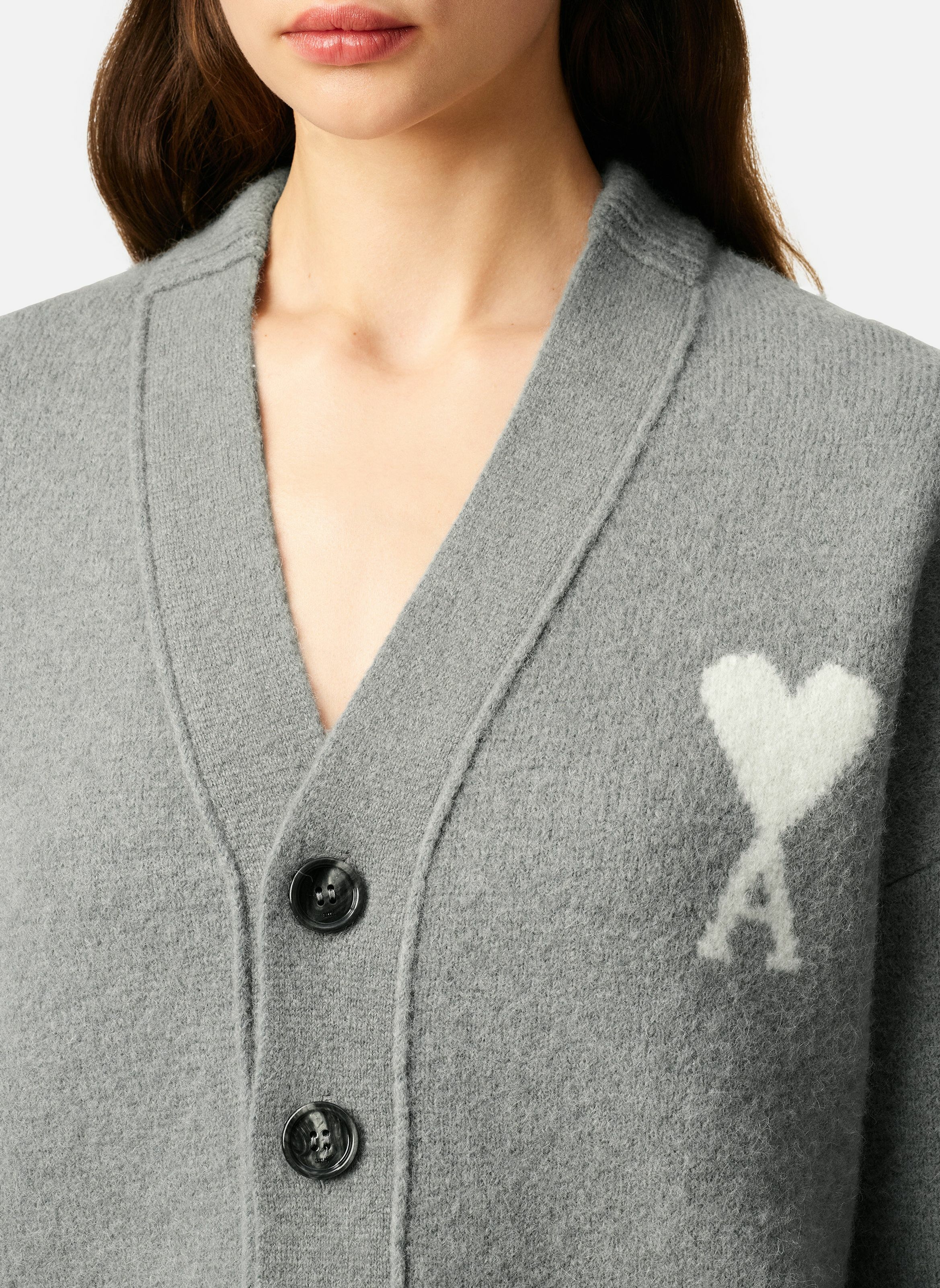 Cardigan ami de coeur en alpaga unisexe AMI PARIS Gris