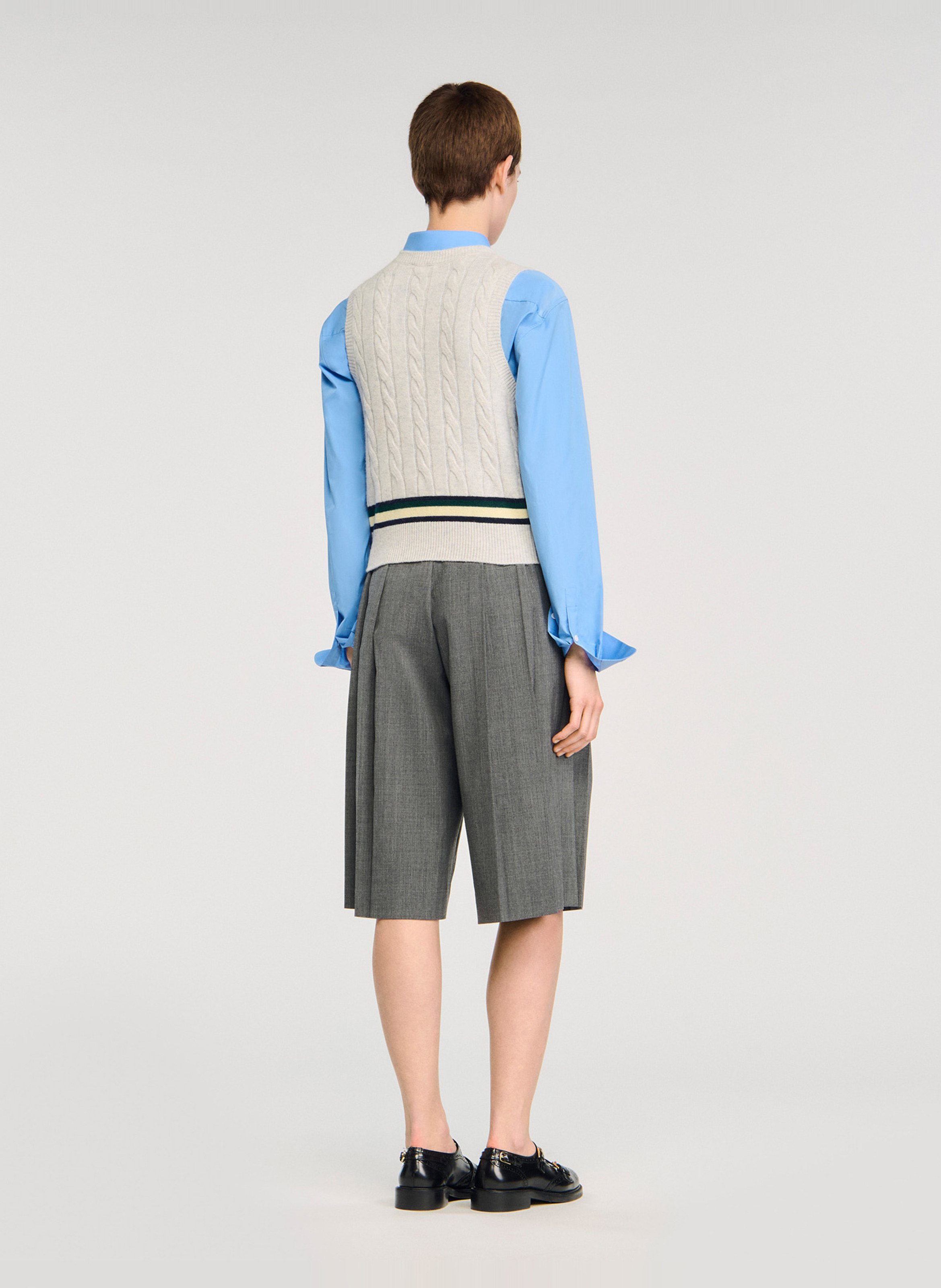 Top col rond en laine et en cachemire mélangés Gris