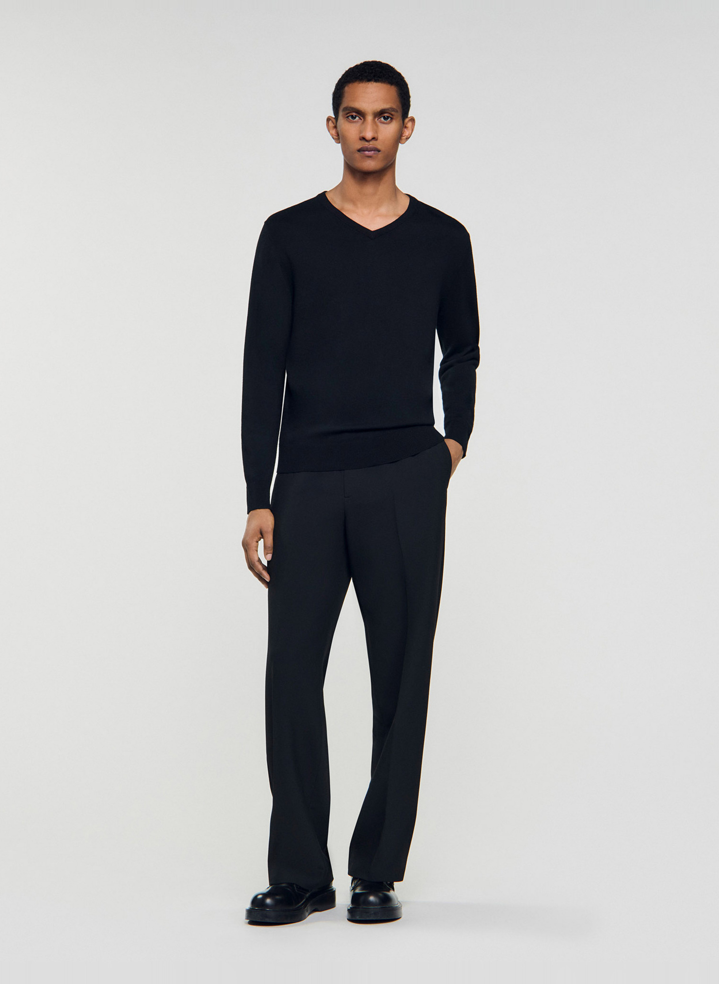 Pull col rond en laine mélangée SANDRO Noir