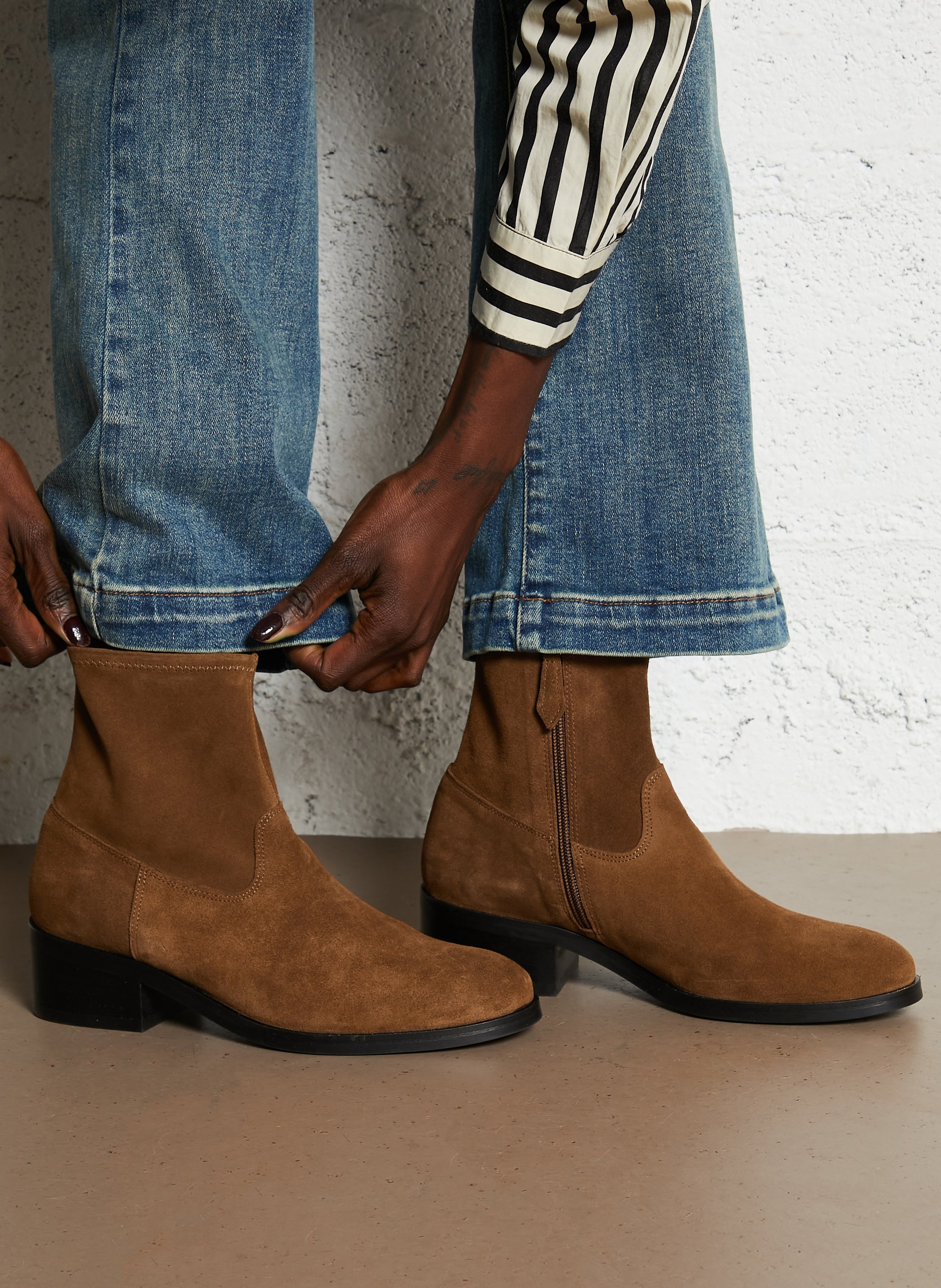 Bottines en cuir velours n°167 RIVECOUR Marron