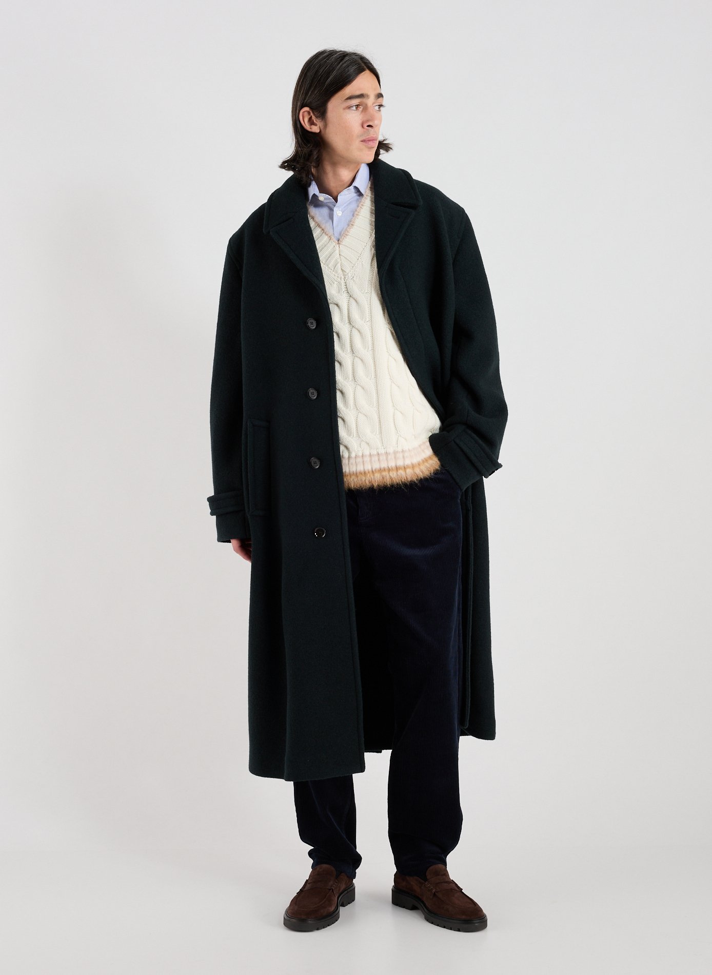 LACOSTE Wool cocoon coat with tailored collar Green