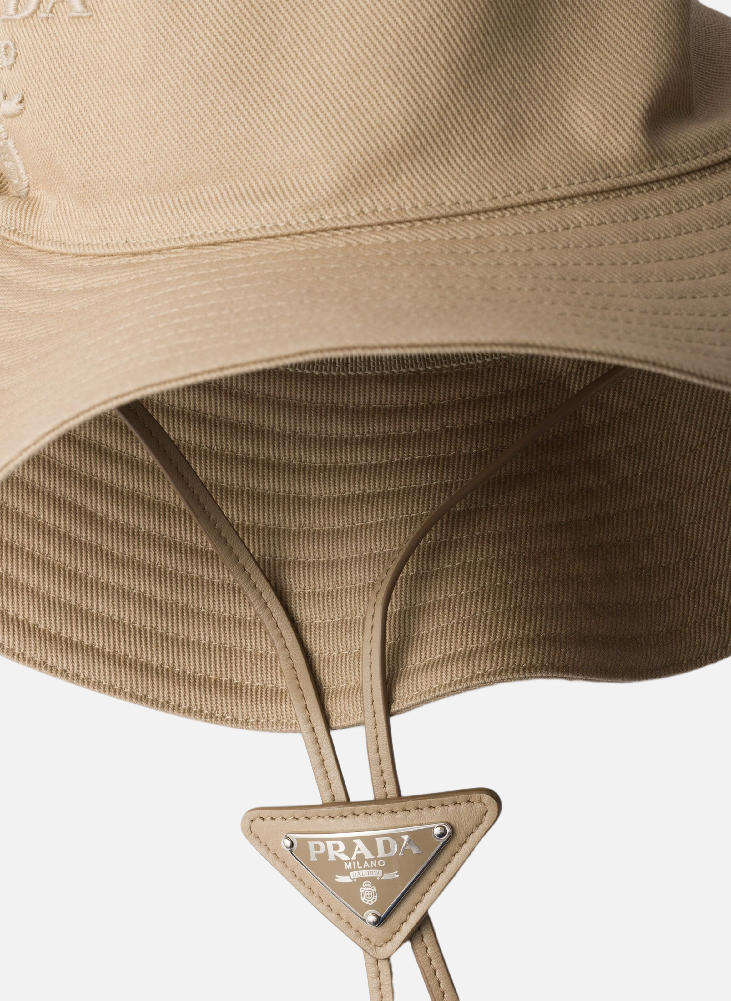 Chapeau à bord large en coton PRADA Beige