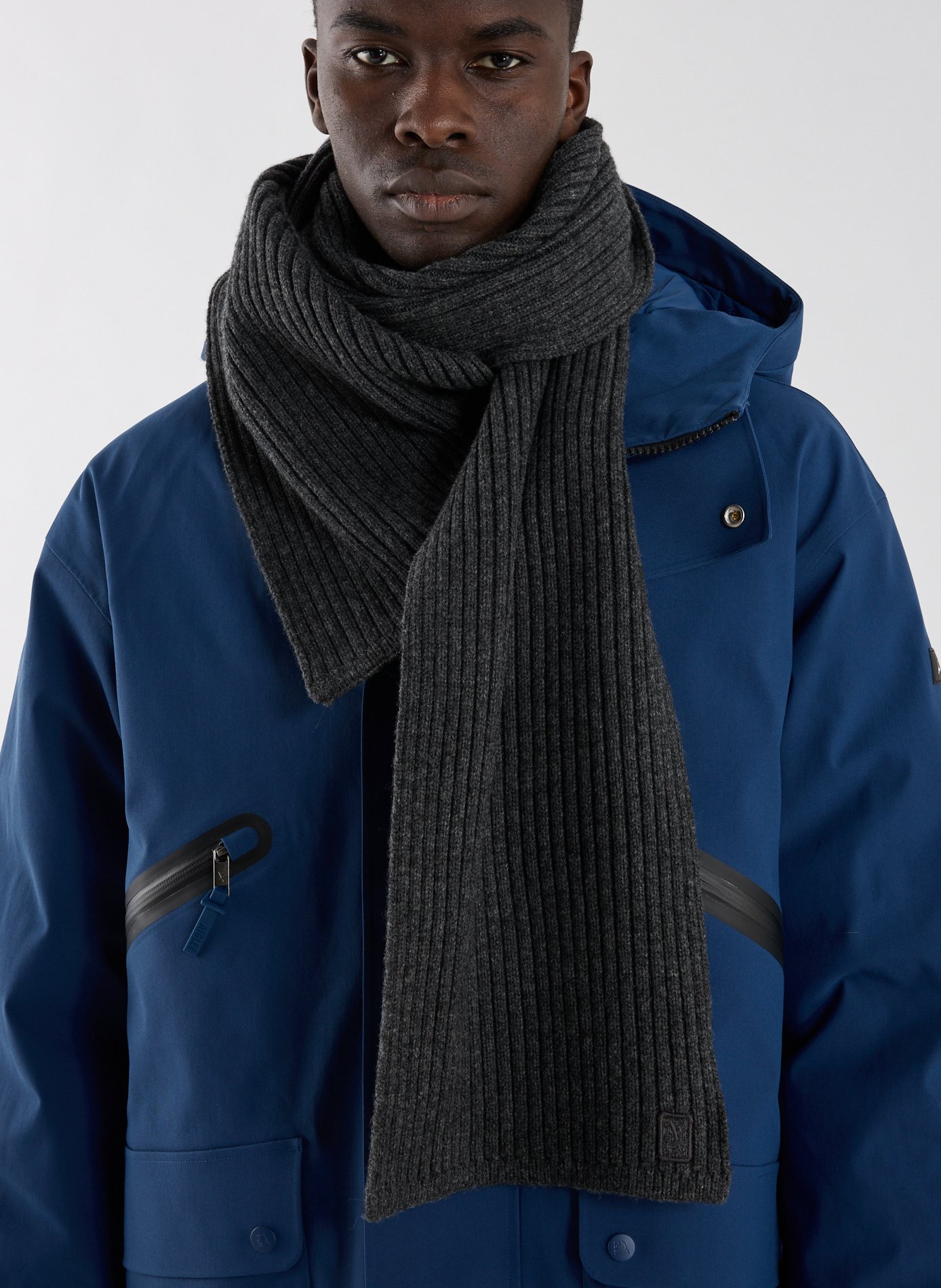 Ribbed knit wool blend scarf AIGLE Grey