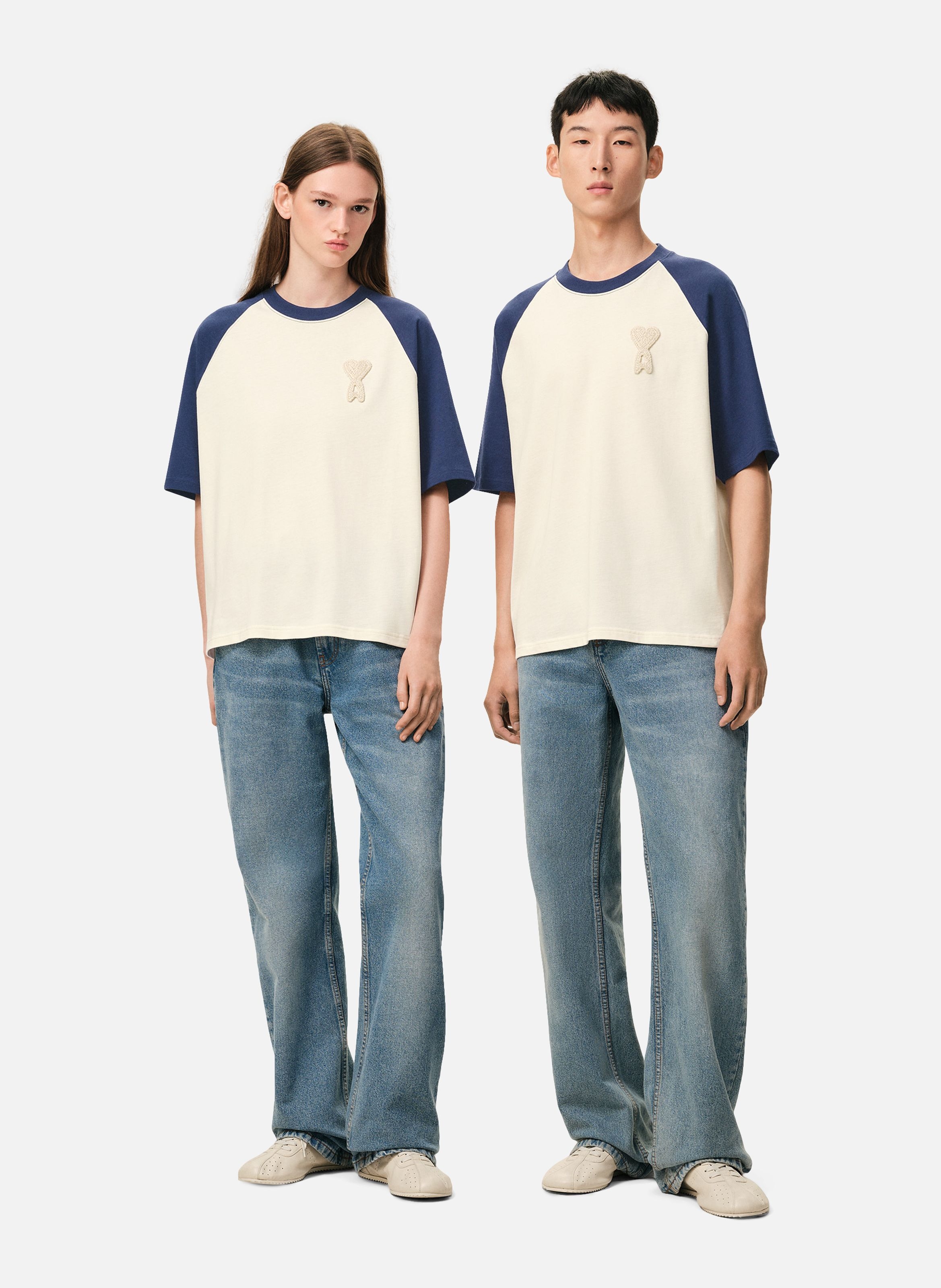 T-shirt ami de coeur en crochet unisexe en coton AMI PARIS Bleu