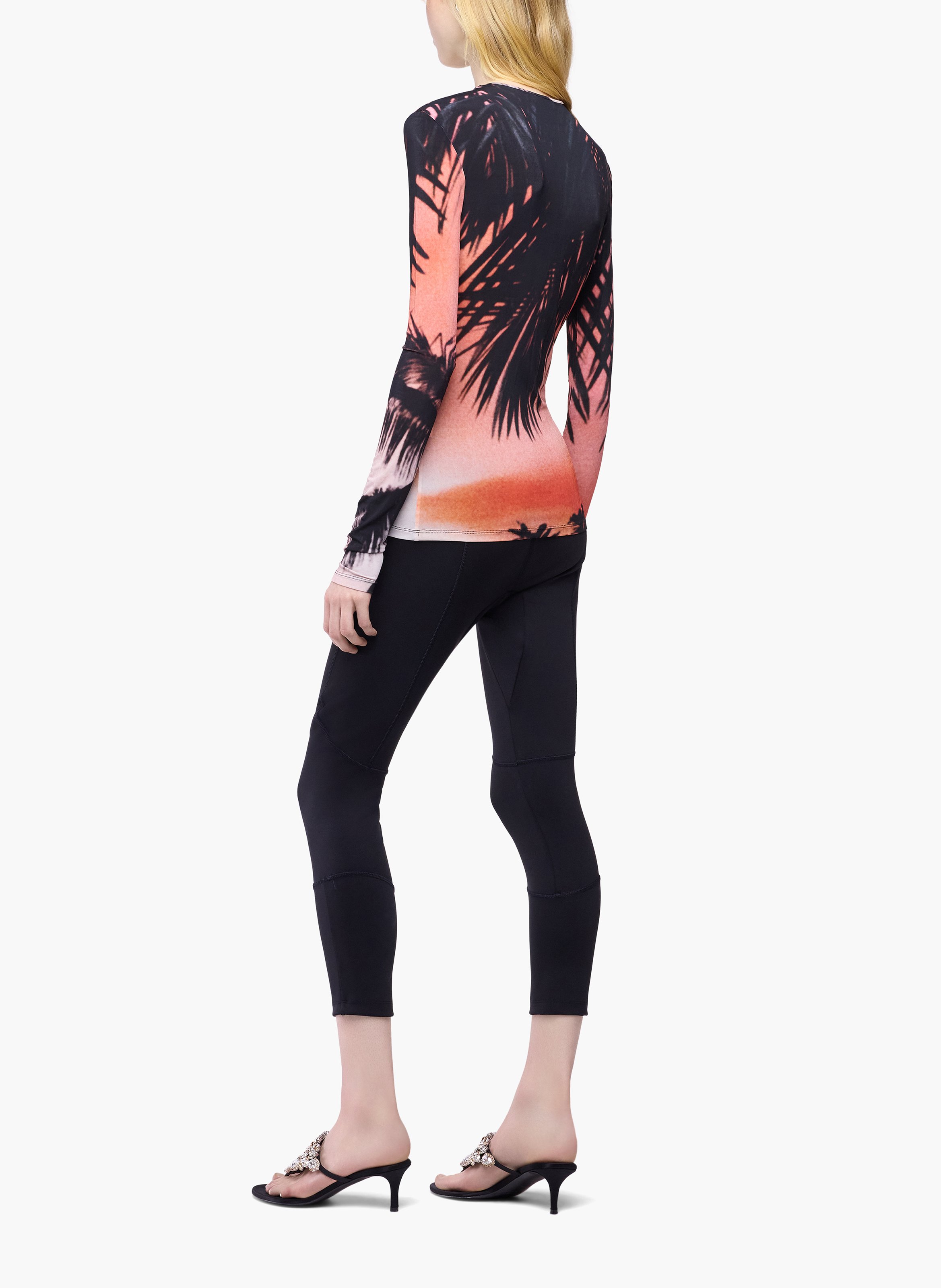 Top à manches longues en jersey seconde peau imprimé orage RABANNE Orange