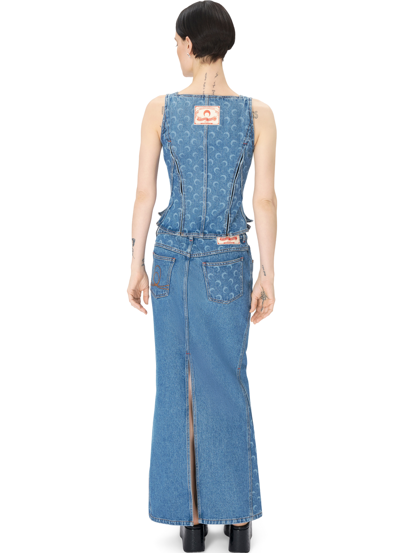 Haut bustier en jean à motif laser moon MARINE SERRE Bleu