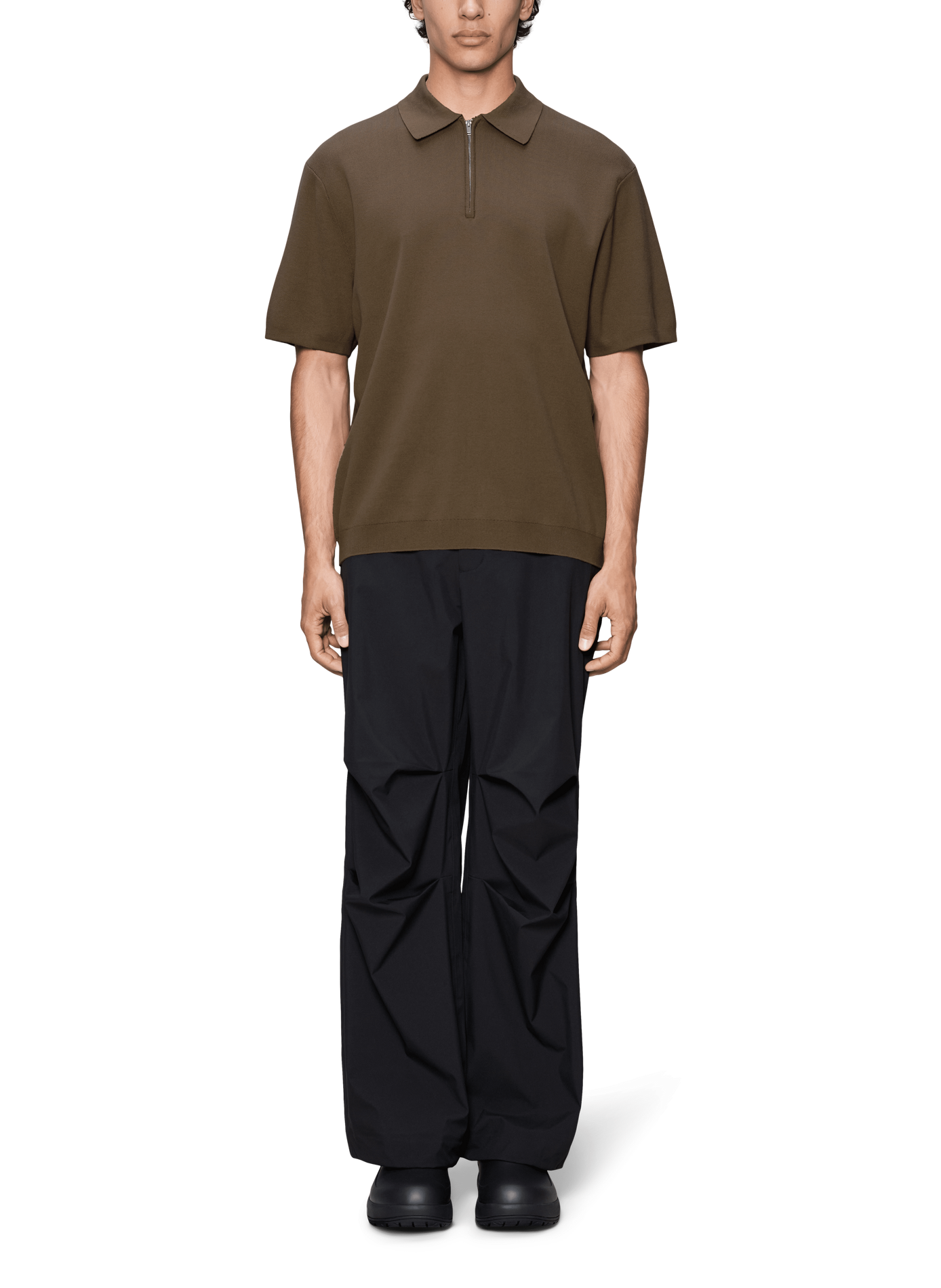 Straight fit coton Sleeve polo RAINS Brown