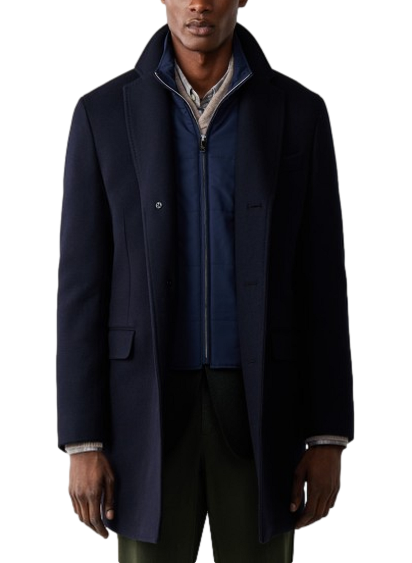 Double-faced wool and cashmere blend straight coat HACKETT Blue