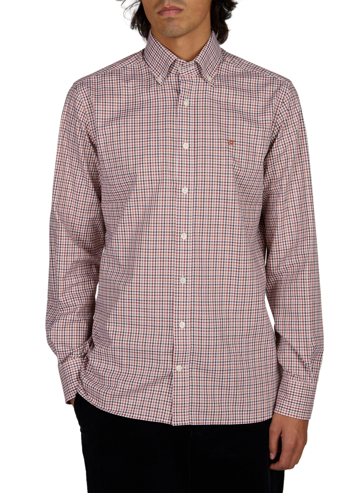 Chemise droit col boutonné à carreaux en coton HACKETT Orange