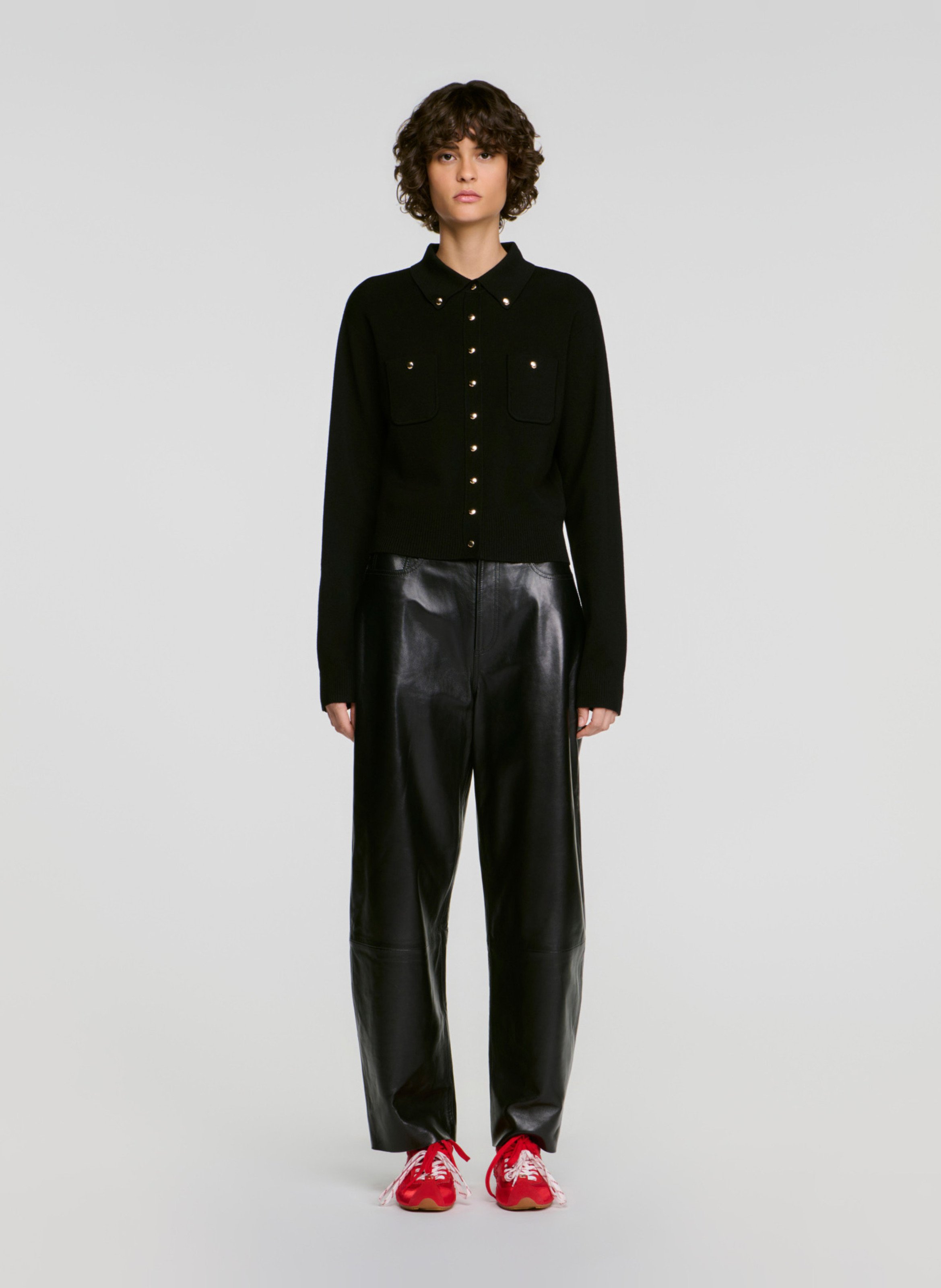 Gilet droit boutonné en laine mélangée SANDRO Noir
