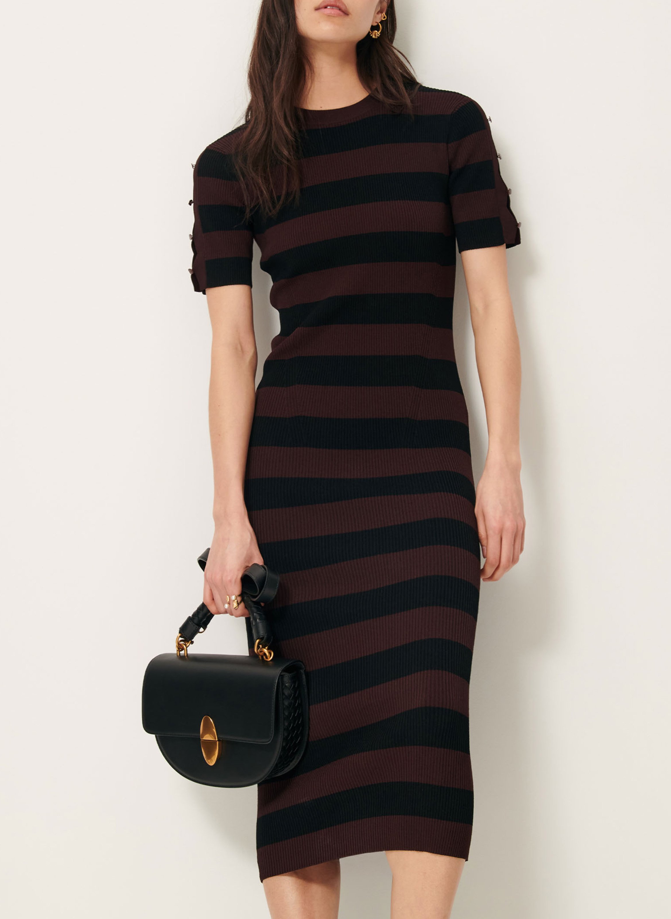 Robe longue ajustée à rayures moore SESSUN Noir