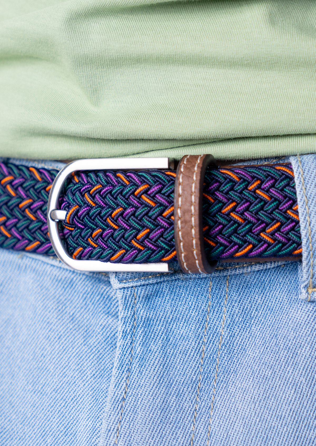 Ceinture tressée élastique multicolore BILLYBELT Vert