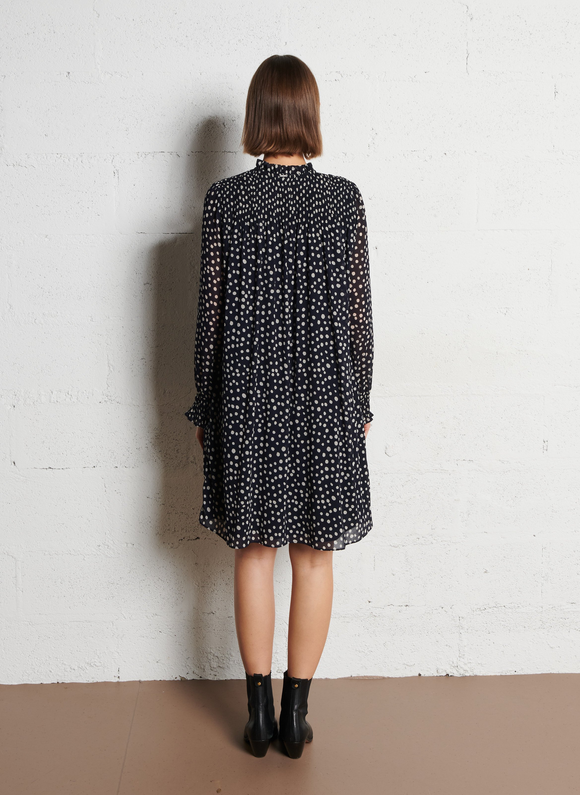 Robe courte col victorien à pois IKKS Bleu