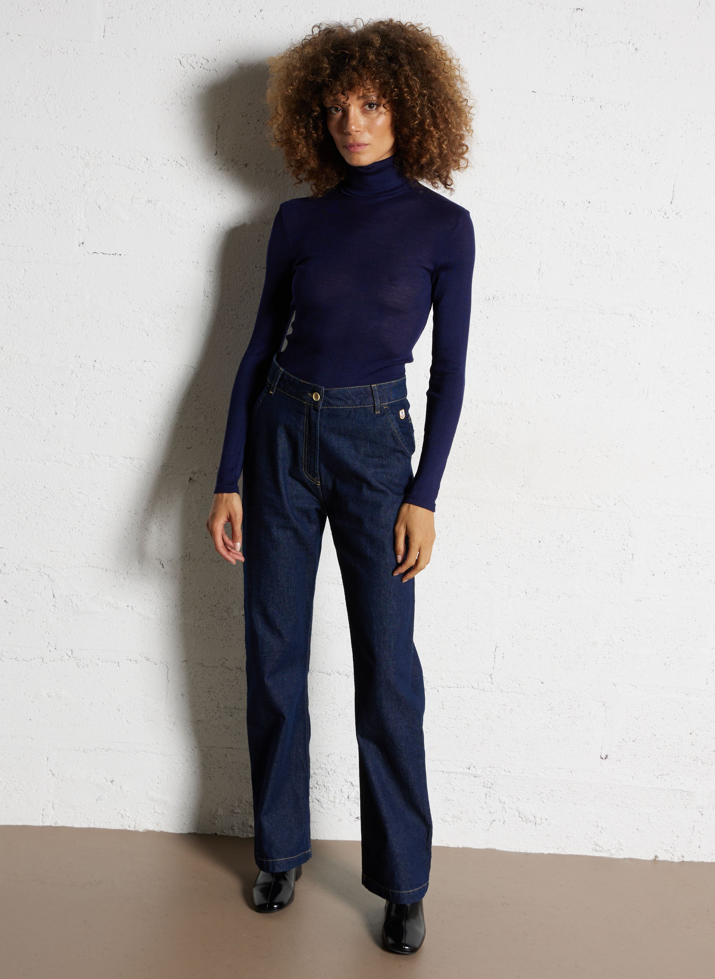 Jean évasé taille haute en coton heritage ARMOR-LUX Bleu