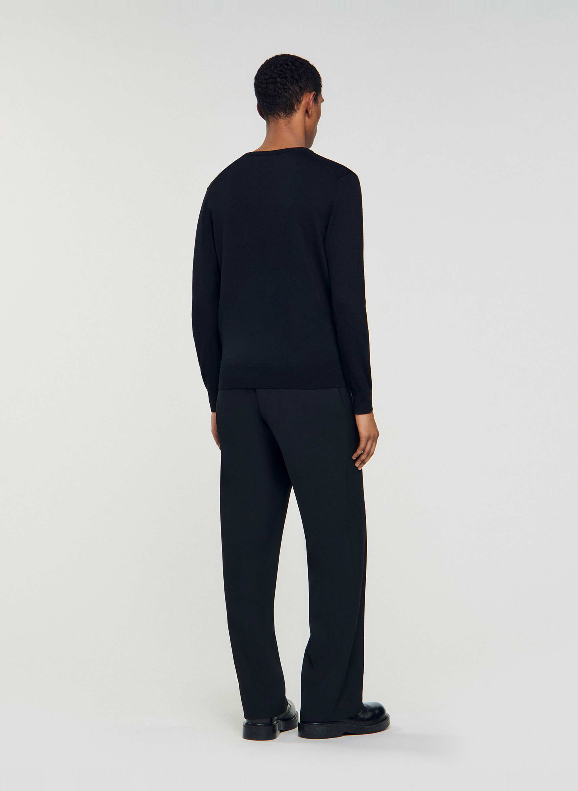 Pull col rond en laine mélangée SANDRO Noir