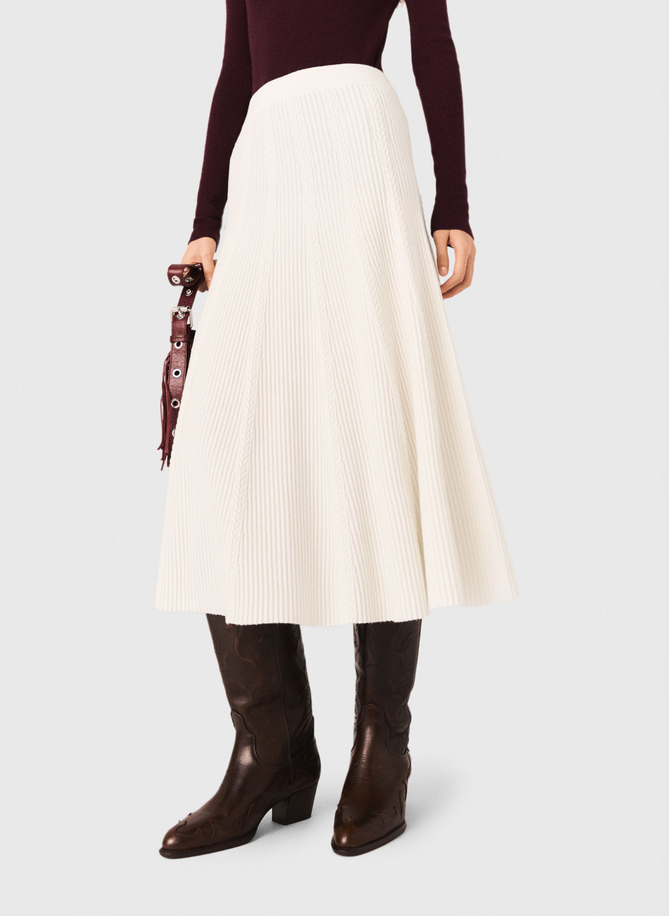 MAJE Jupe longue en maille Blanc