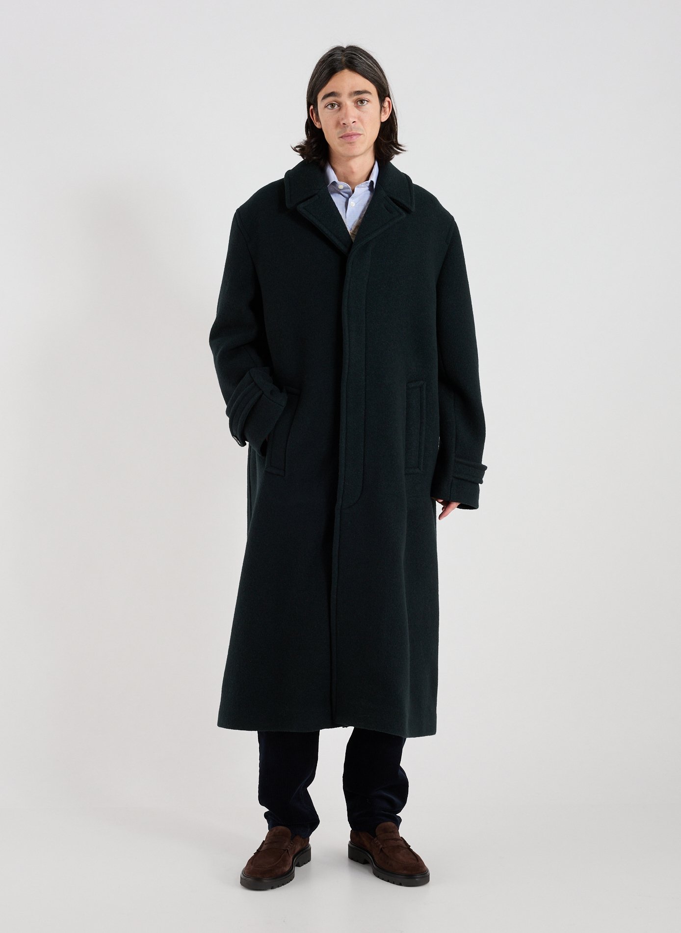 Wool cocoon coat with tailored collar LACOSTE Green
