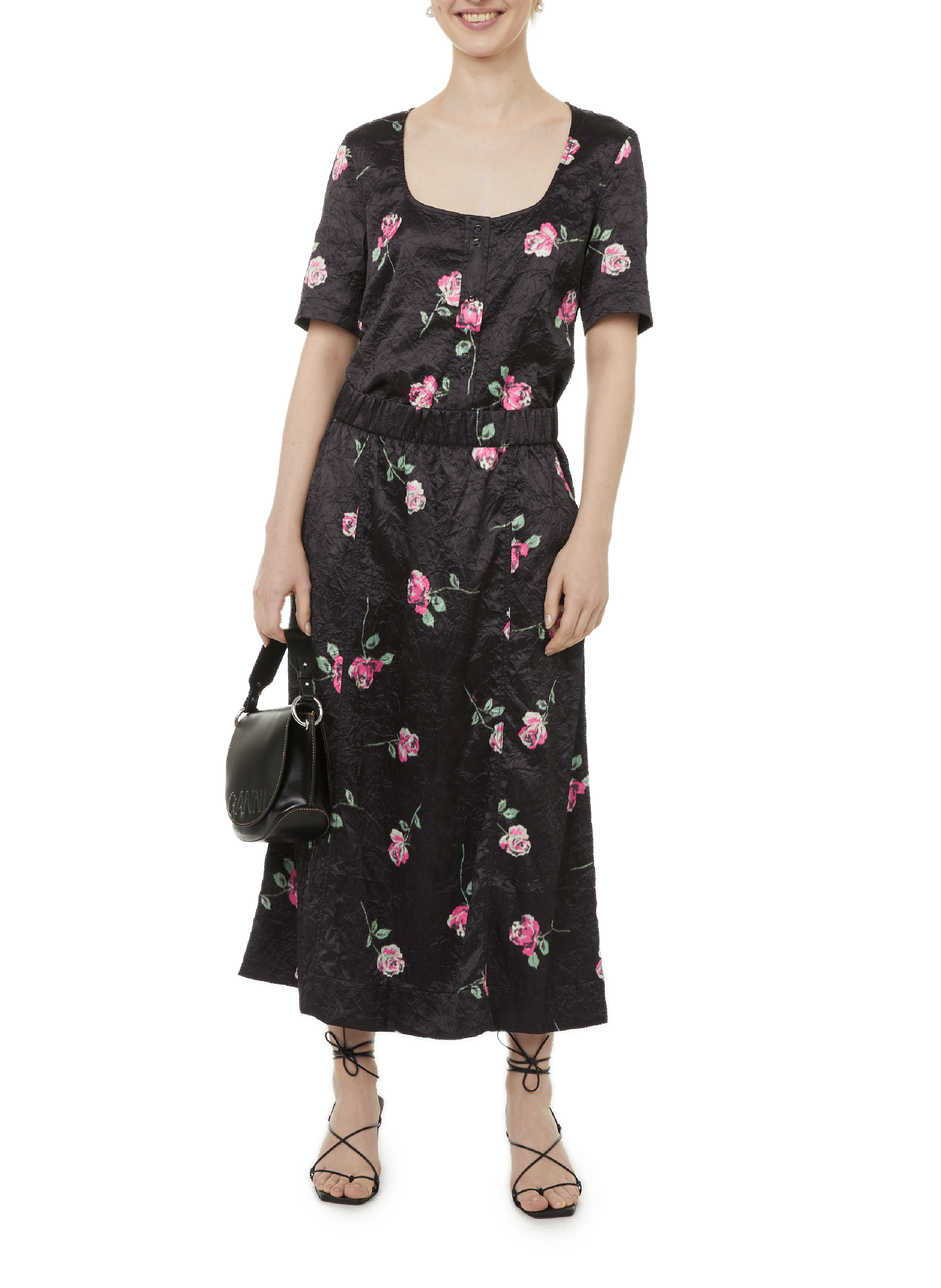 Top en satin froissé GANNI Noir