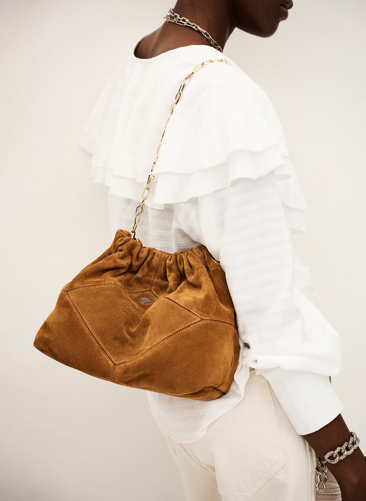 Sac porté épaule en cuir mini june tote BA&SH Marron