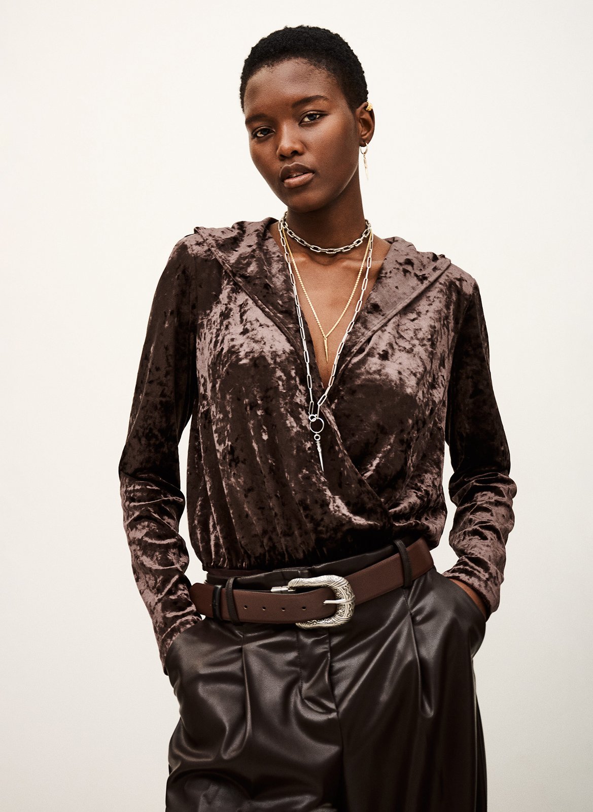 Body à capuche en velours imprimé laia BA&SH Noir