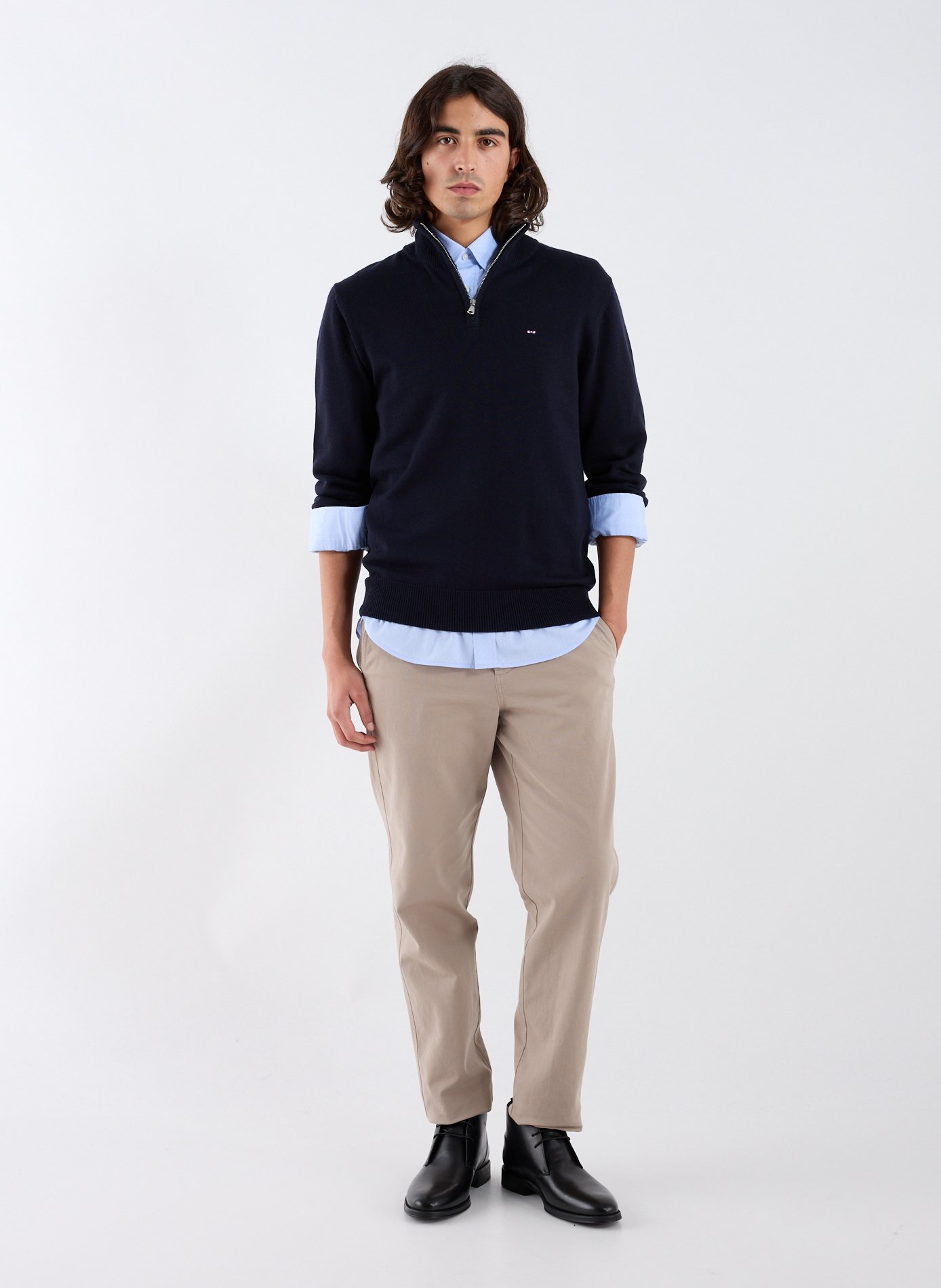 Wool and cotton zip-up sweater EDEN PARK Blue