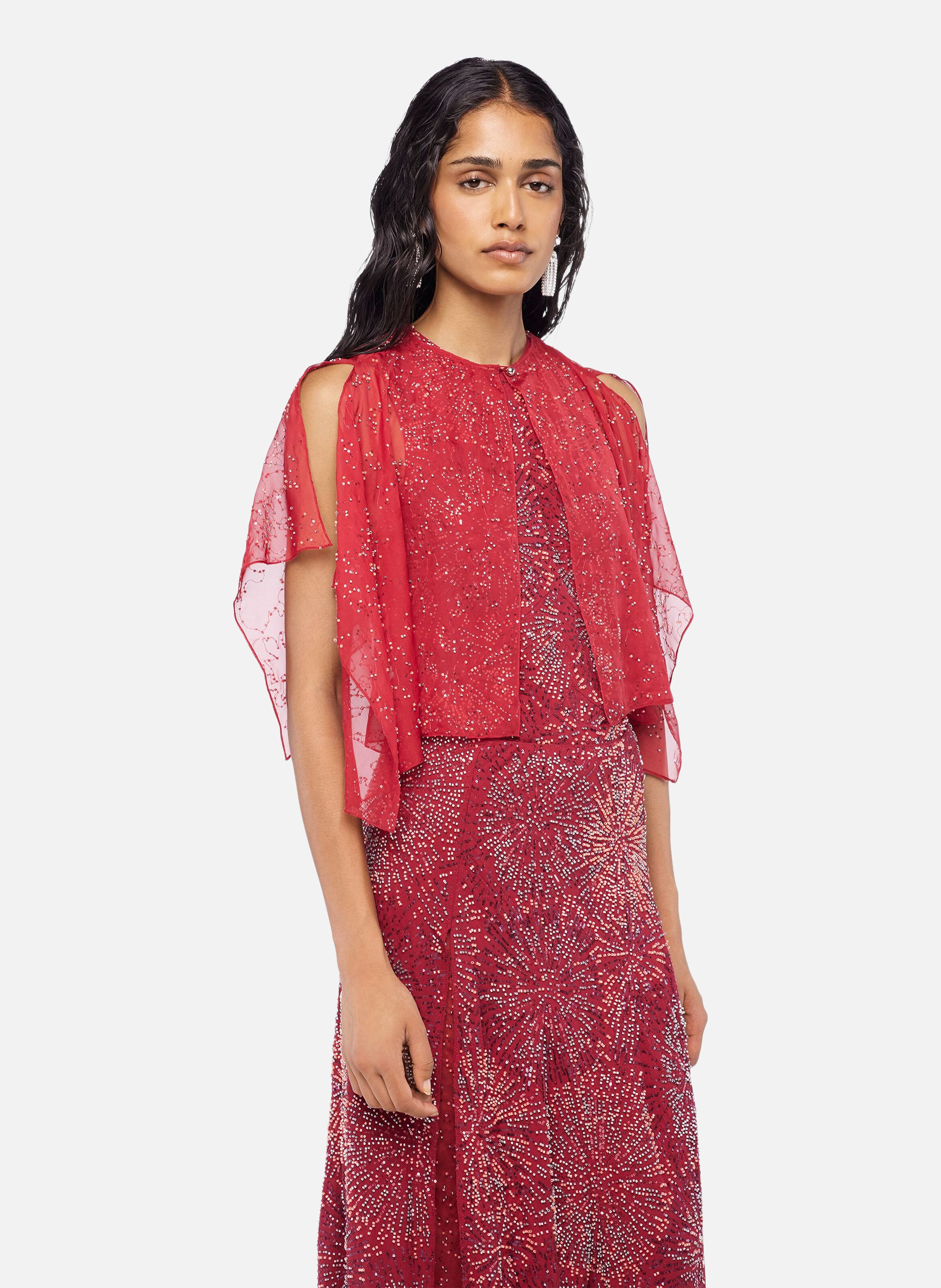 Top en crêpe avec broderies de perles RABANNE Rouge