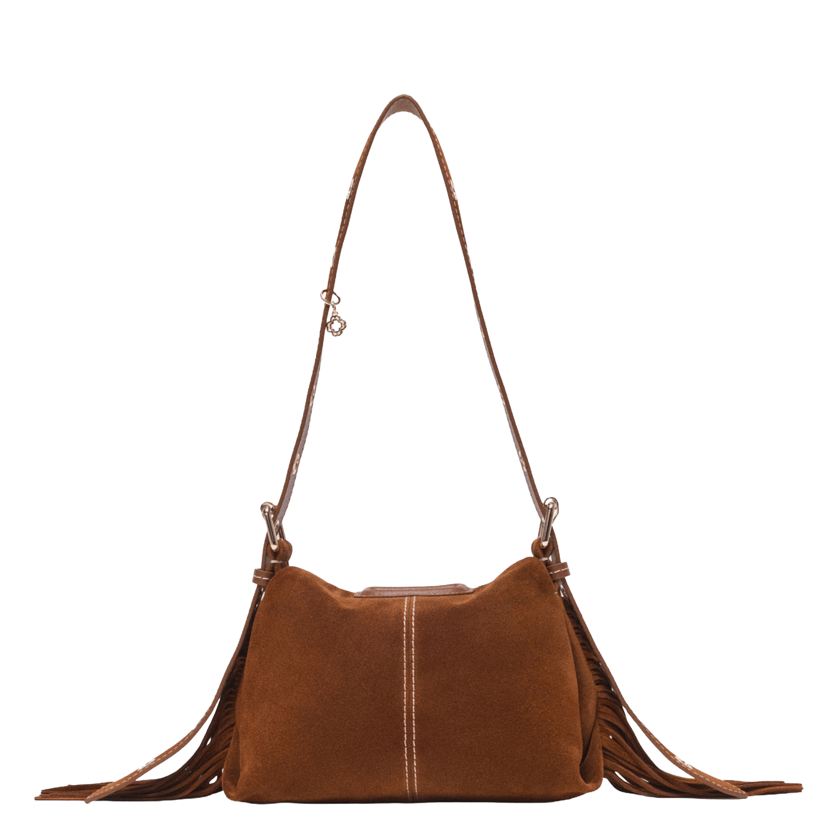 Sac bandoulière frangé en cuir suédé miss m mini MAJE Marron