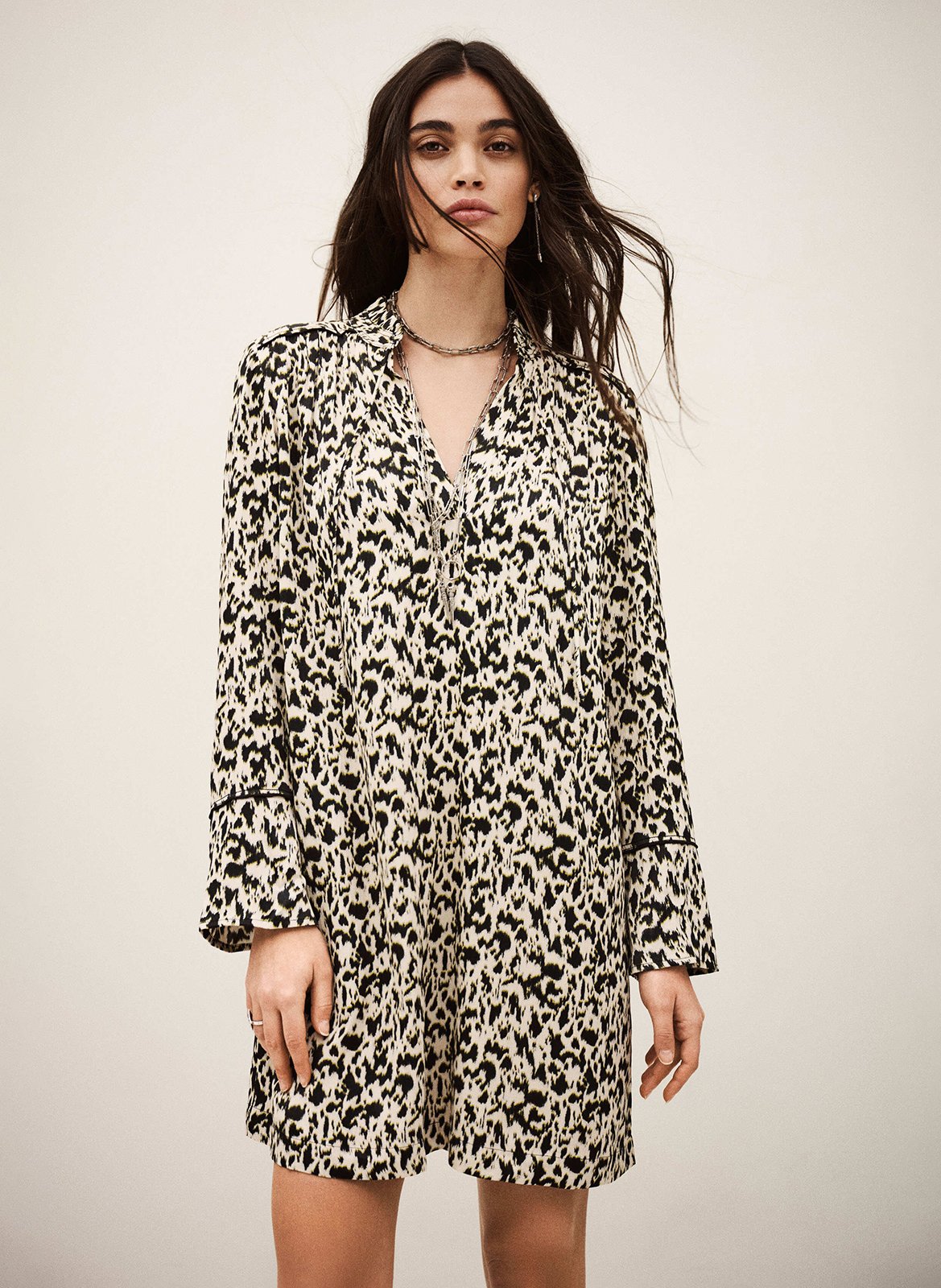 Robe courte ample imprimée perla BA&SH Beige