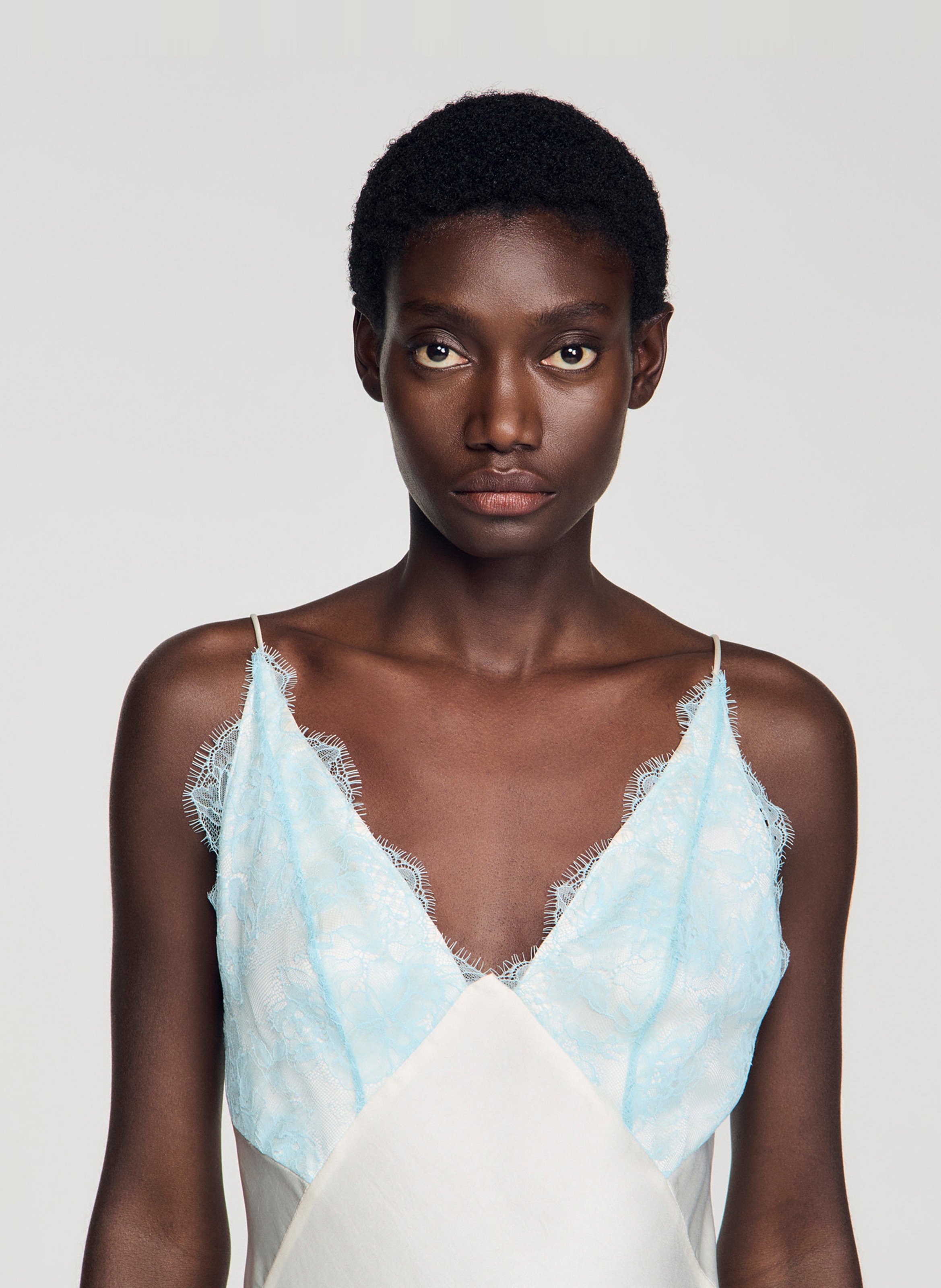 Robe longue col v SANDRO Beige