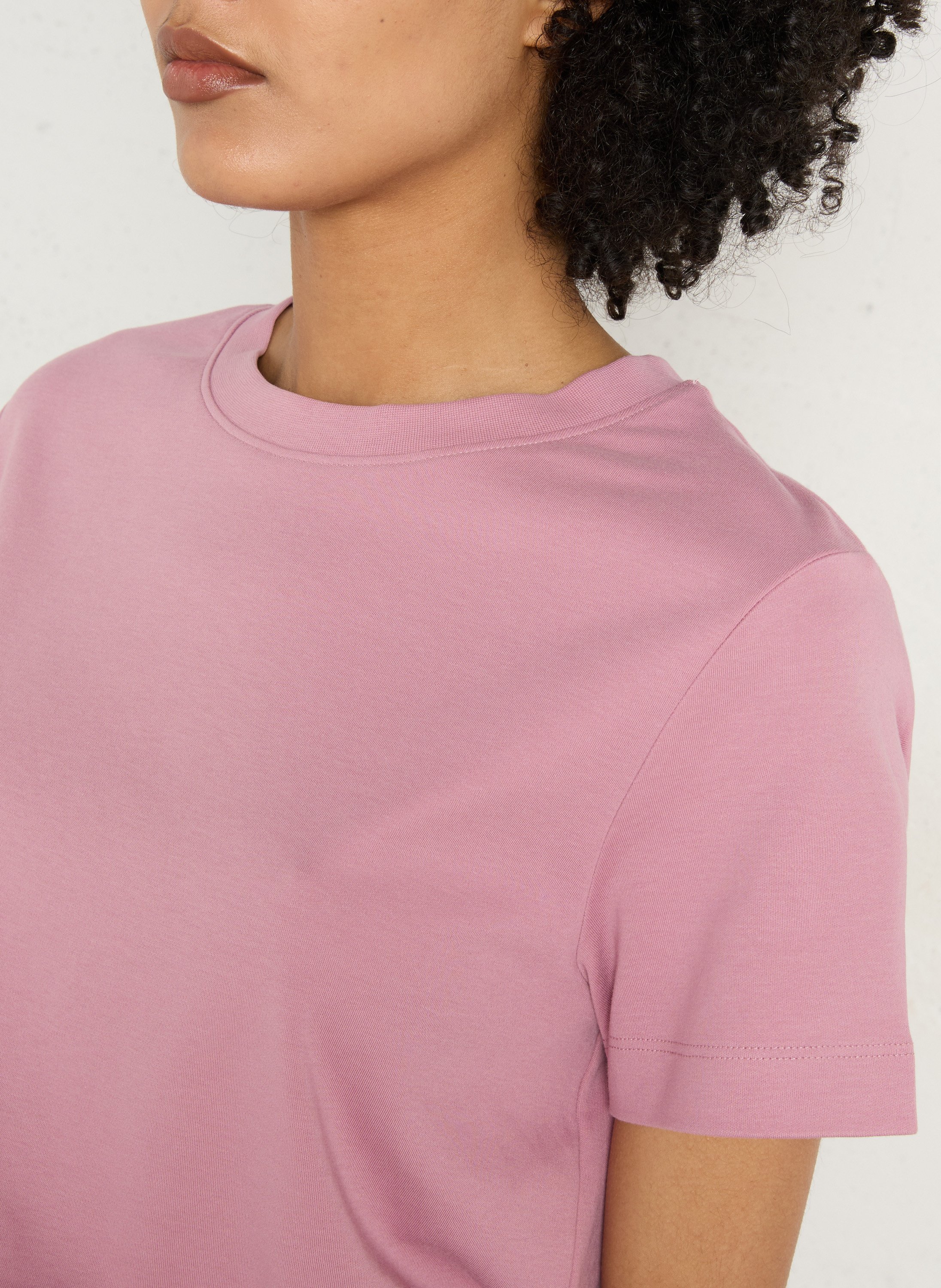 Tee-shirt droit col rond en coton leni MAISON 123 Rose
