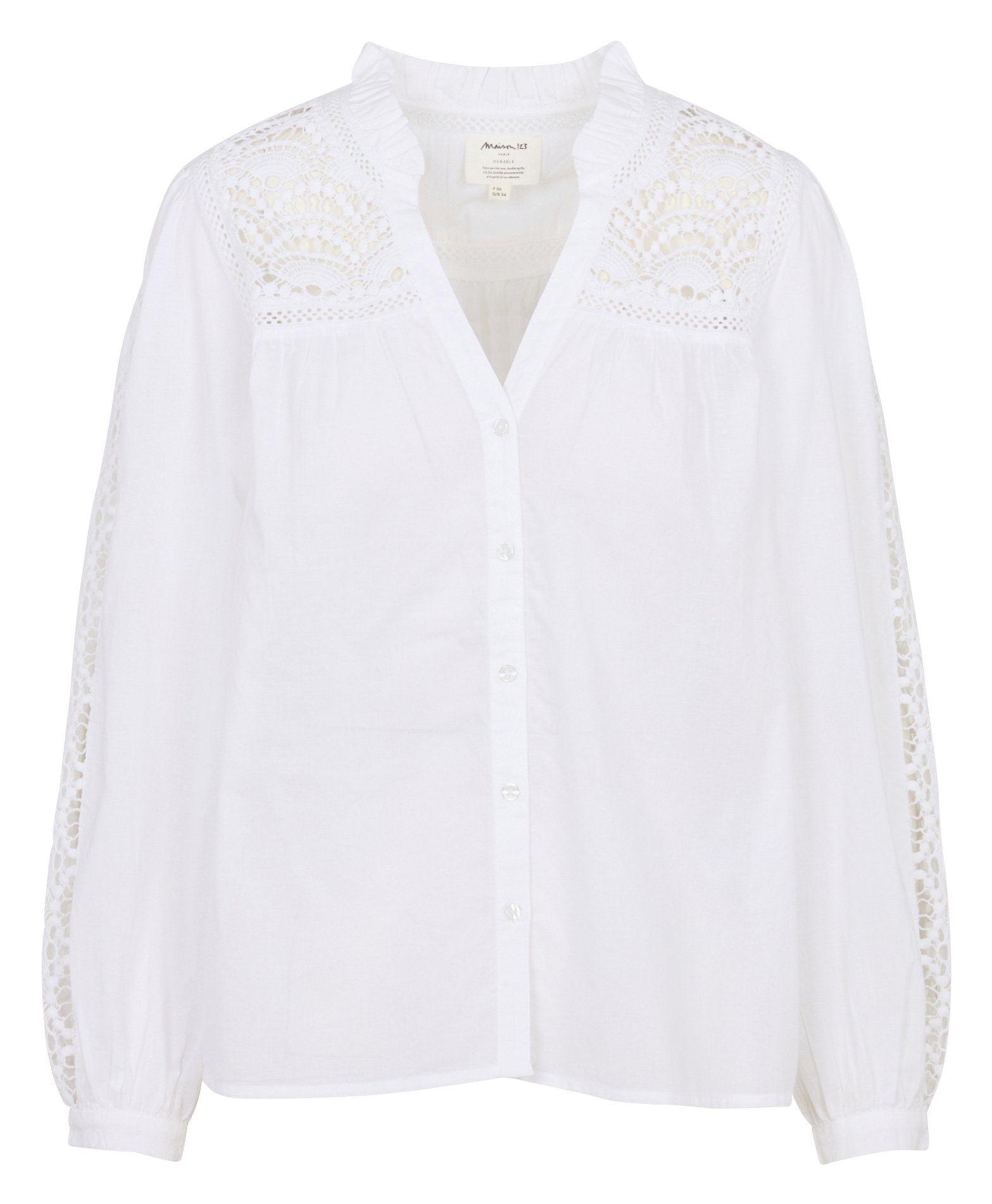 Chemisier col v à broderies ajourées daisy MAISON 123 Blanc