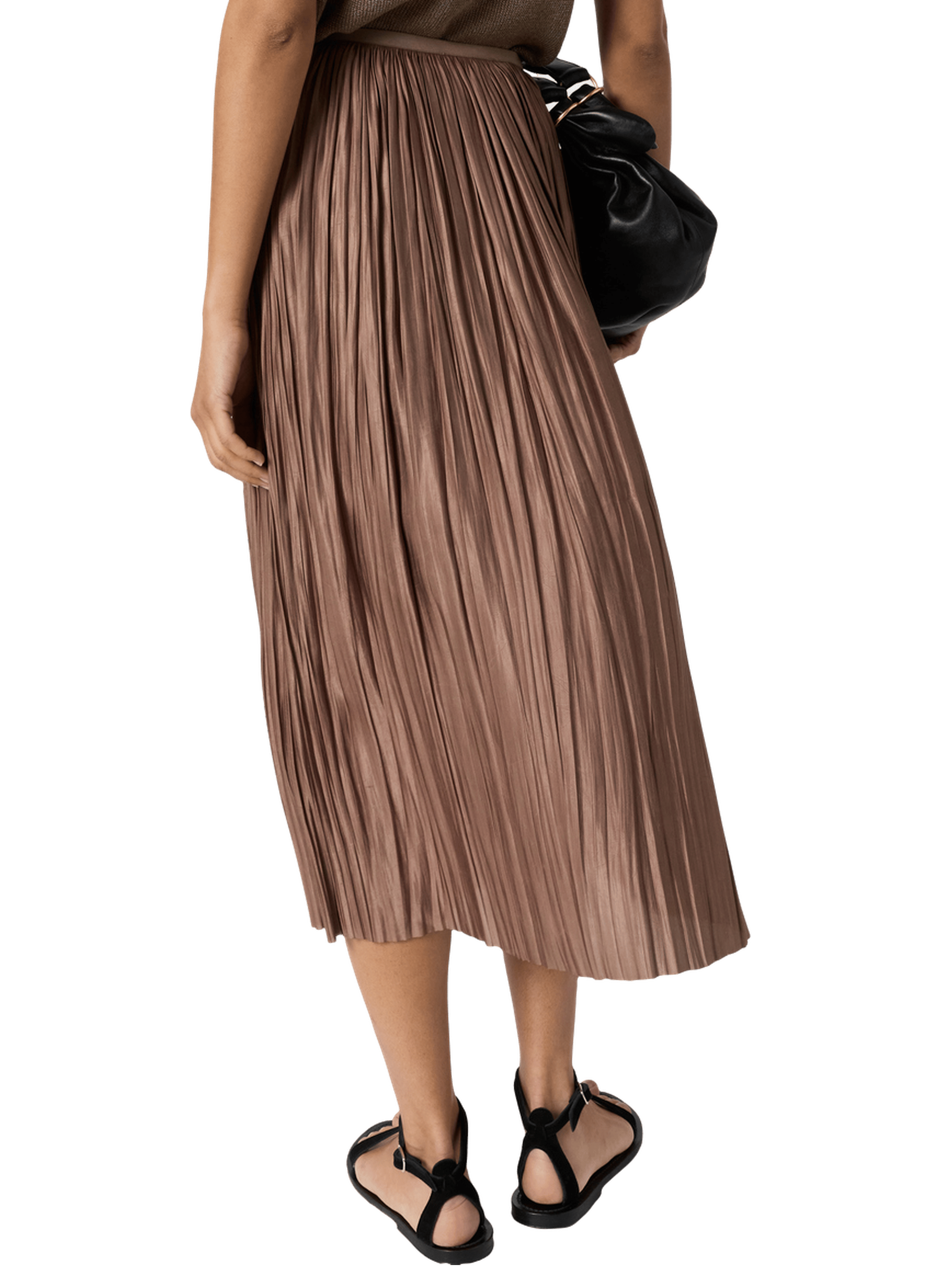 Jupe midi satinée plissée - jocelyne GERARD DAREL Marron