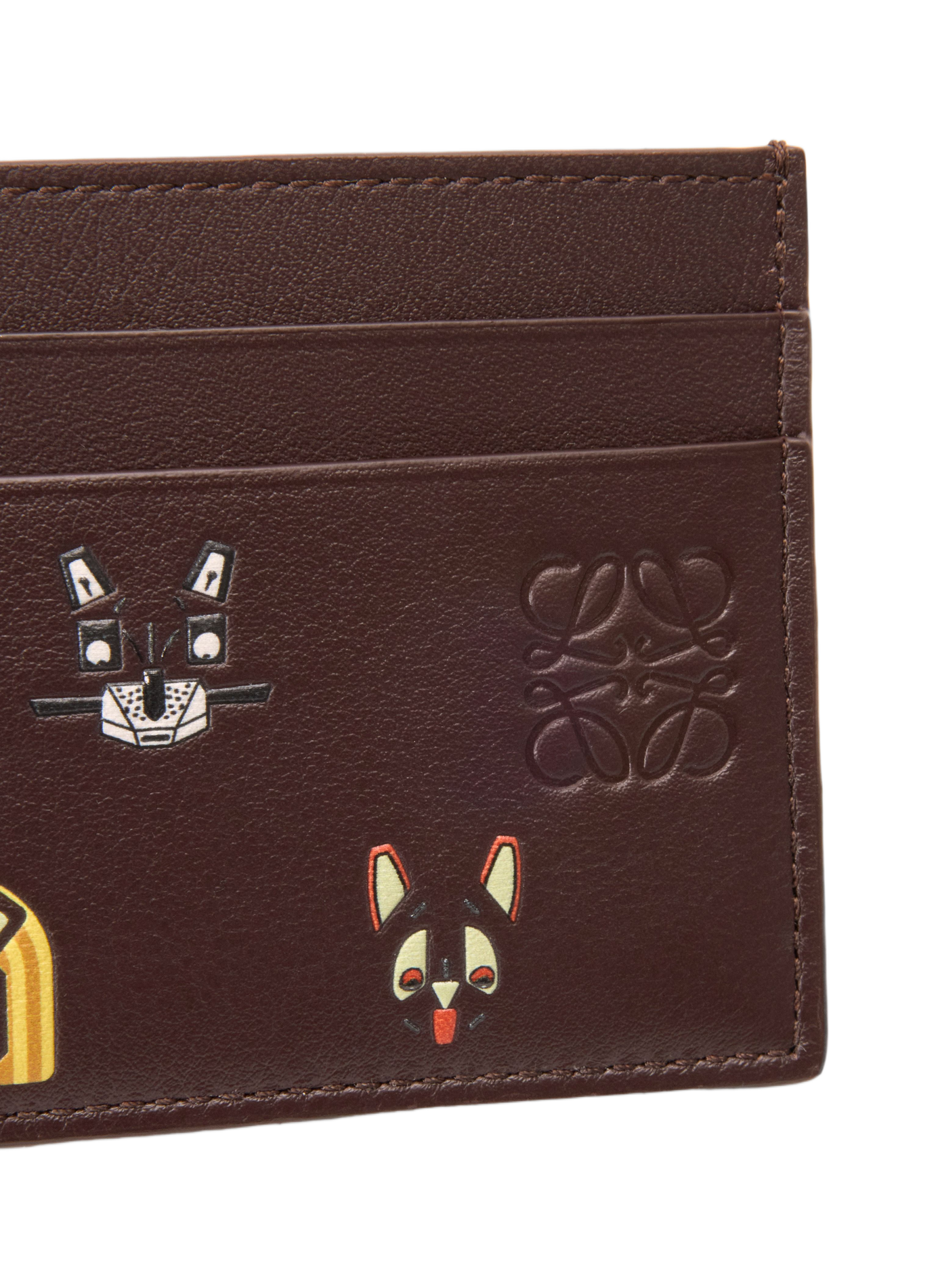 LOEWE x Louis Wain - Porte-cartes simple Cats en cuir de veau classique LOEWE Marron