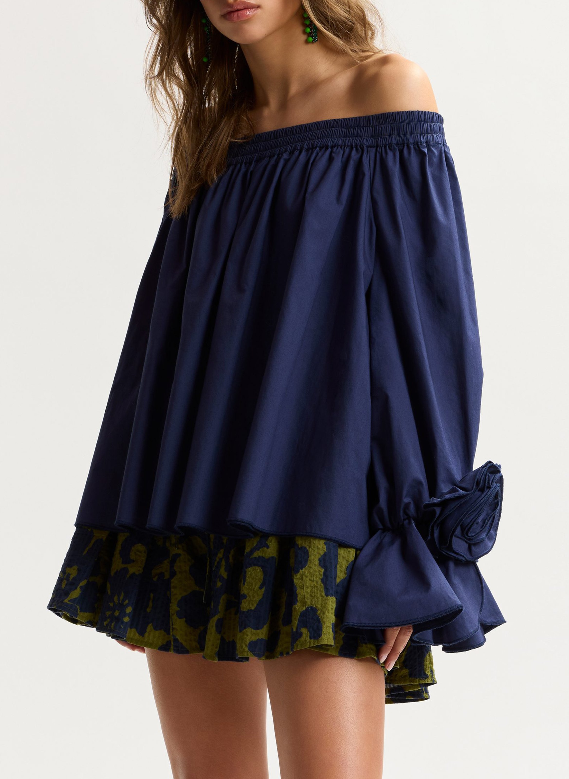 Top bardot ample à fleurs uni jofie ESSENTIEL ANTWERP Bleu