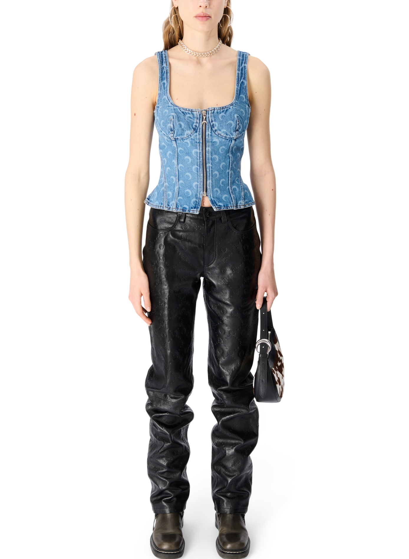 Haut bustier en jean à motif laser moon MARINE SERRE Bleu